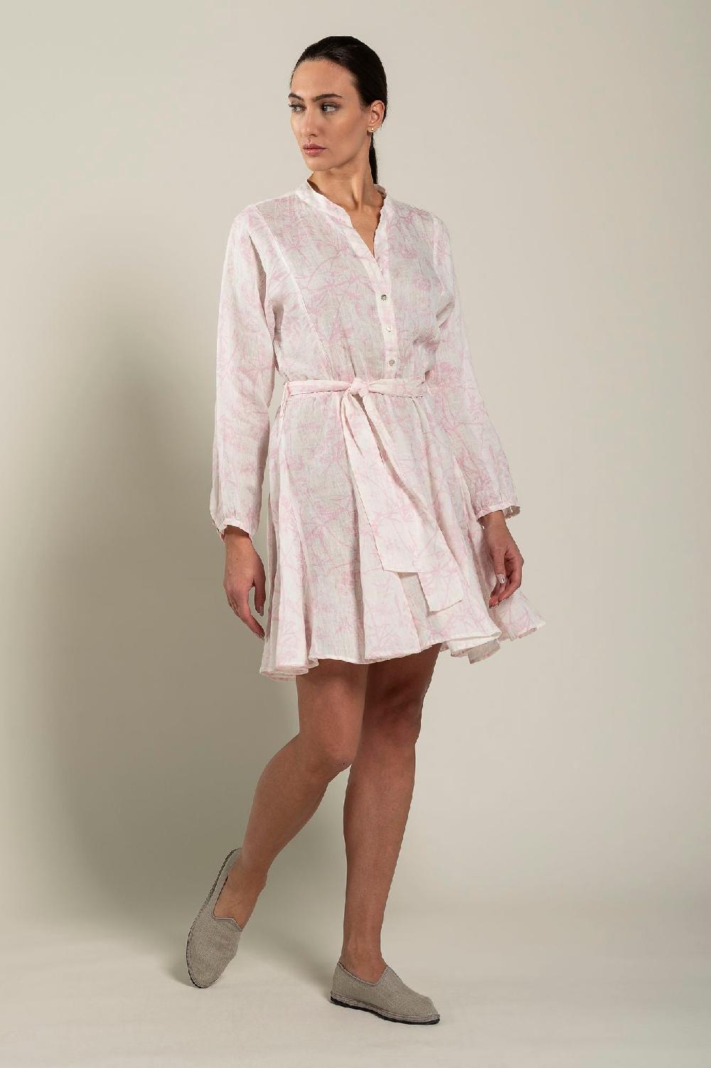 120% Lino Floral Patterned Dress With Belt Outlet