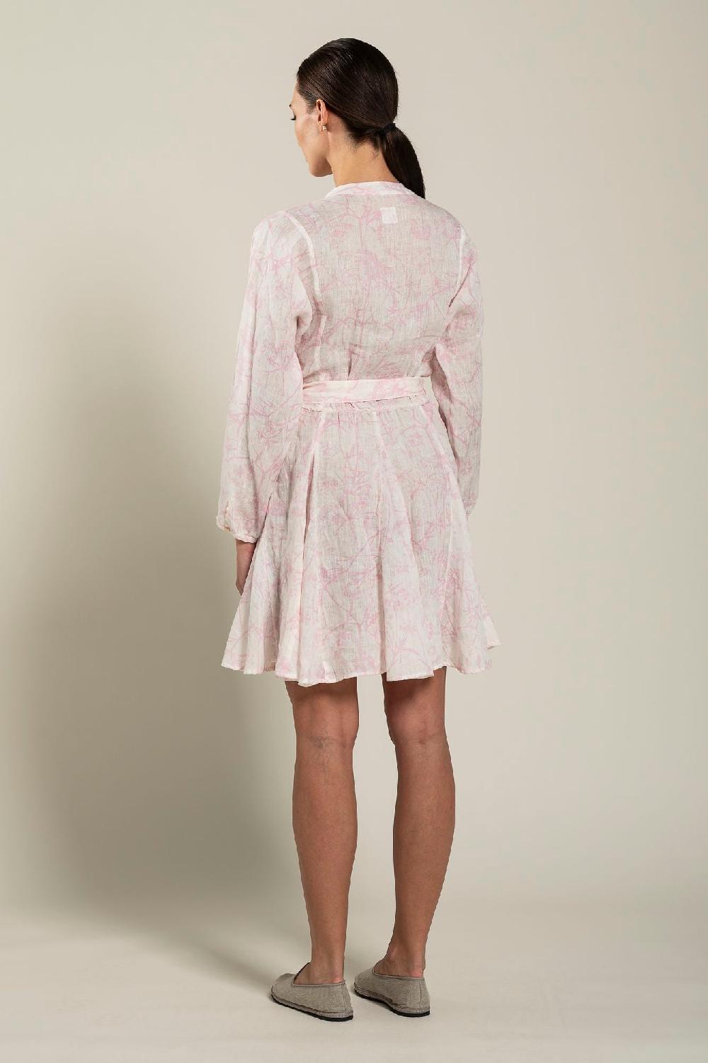 120% Lino Floral Patterned Dress With Belt Outlet