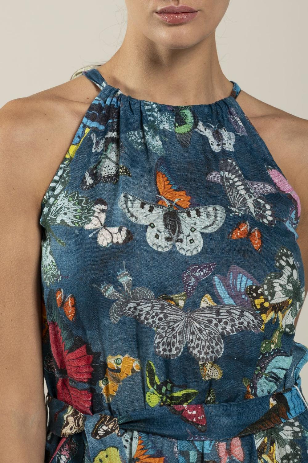 120% Lino Butterfly Print Dress Offerte