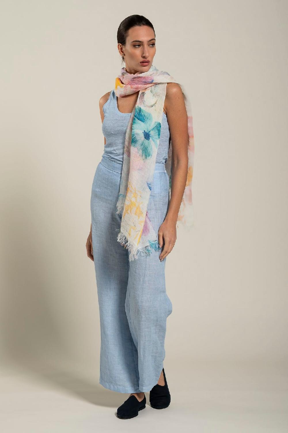 120% Lino Floral Print Scarf Vendita Calda