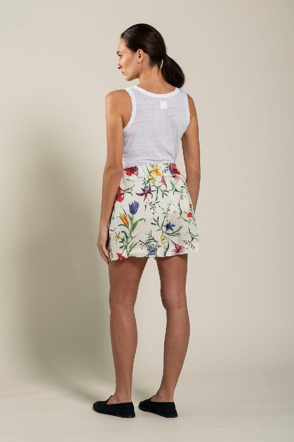 120% Lino Woman Provance Print Short Vendita Economica