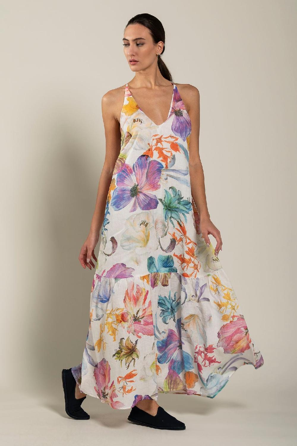 120% Lino Floral Print Maxi Dress I Più Venduti