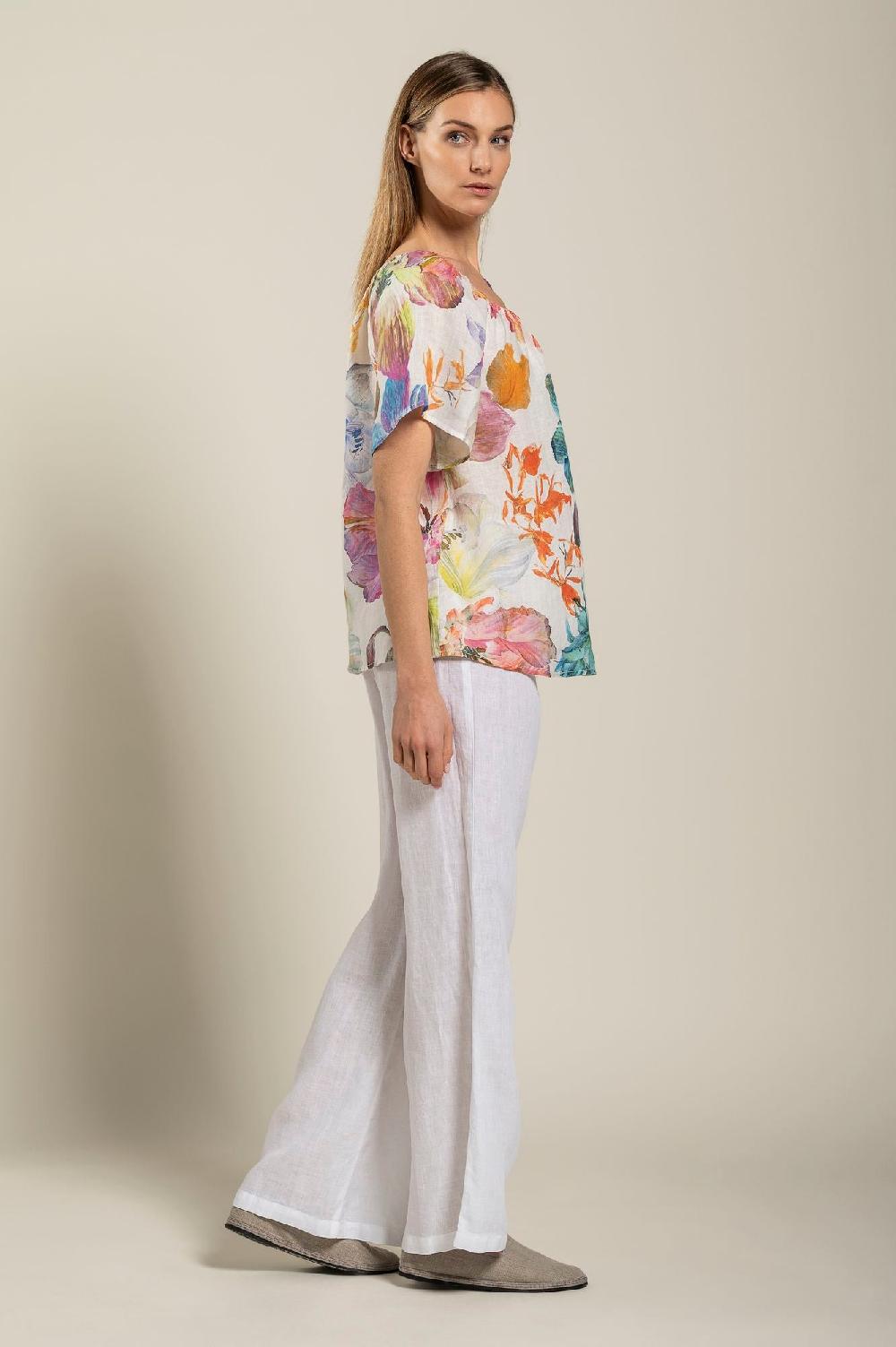 120% Lino Floral Print Women Blouse Vendite Flash
