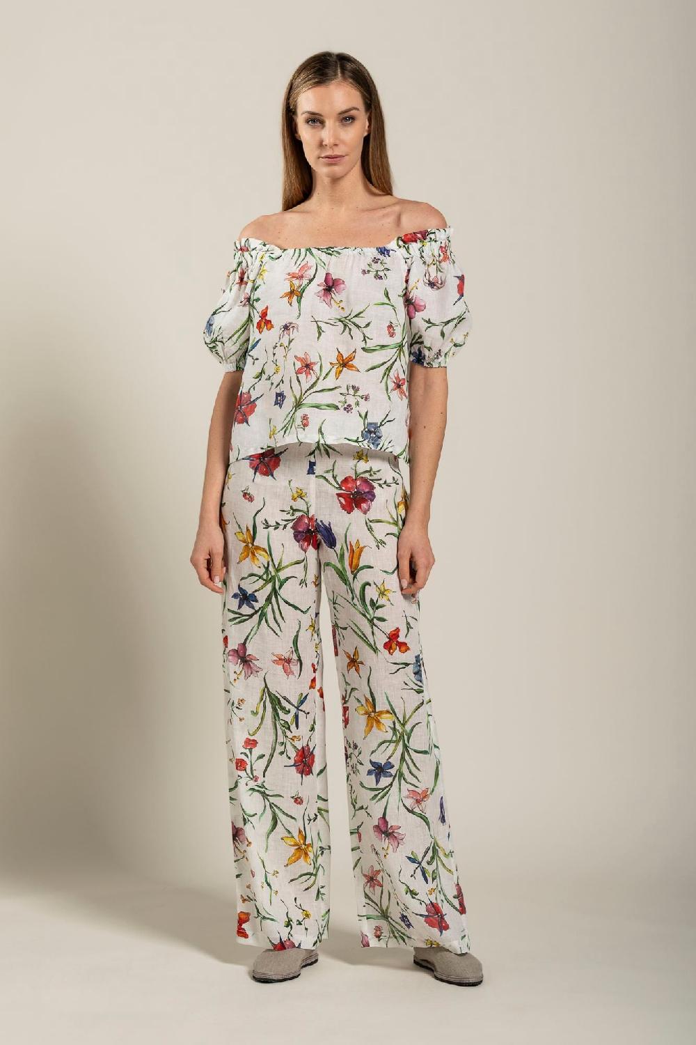 120% Lino Woman Provance Print Blouse In Saldo