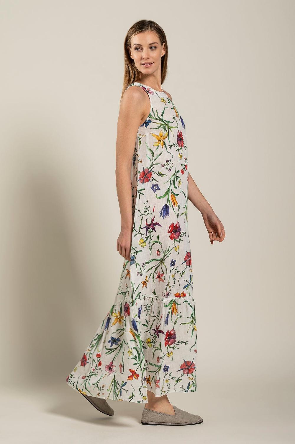 120% Lino Provance Print Maxi Dress Moda