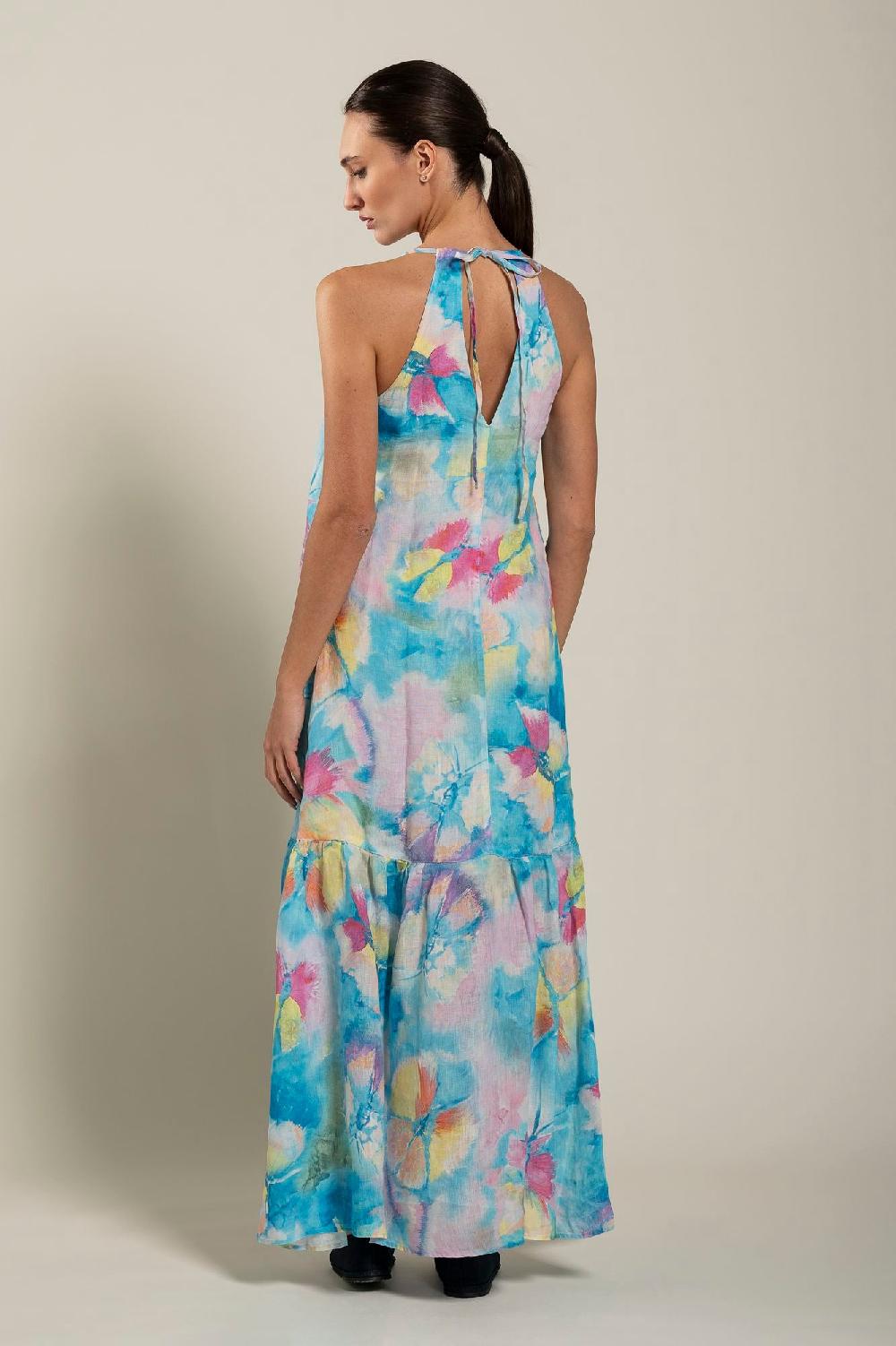 120% Lino Maxi Butterfly Print Dress 2025