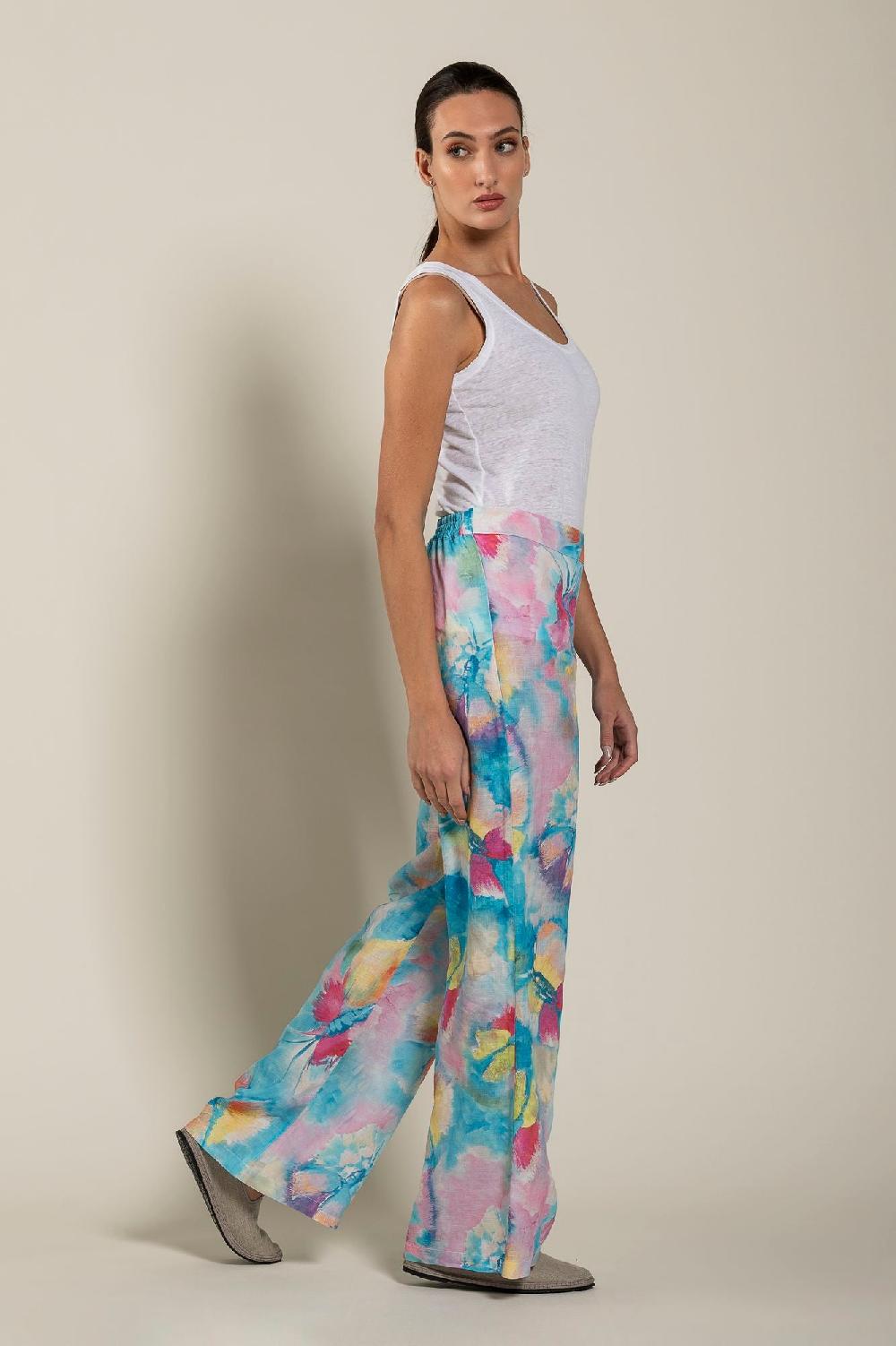 120% Lino Woman Butterfly Print Pant Italia