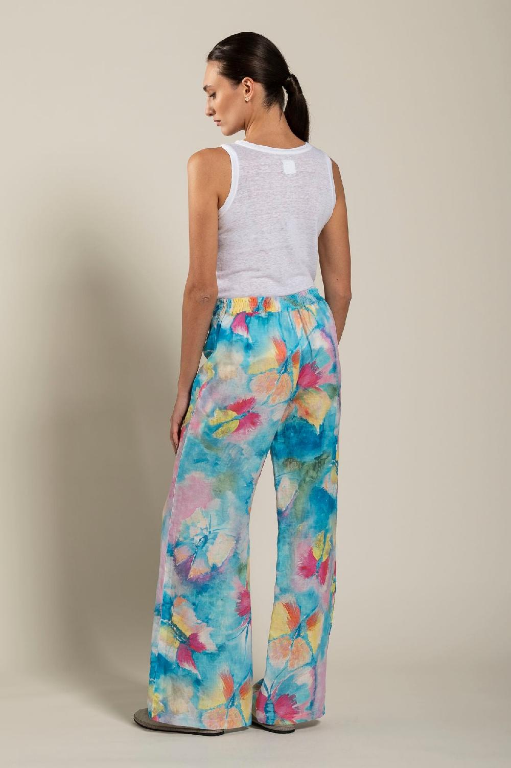 120% Lino Woman Butterfly Print Pant Italia