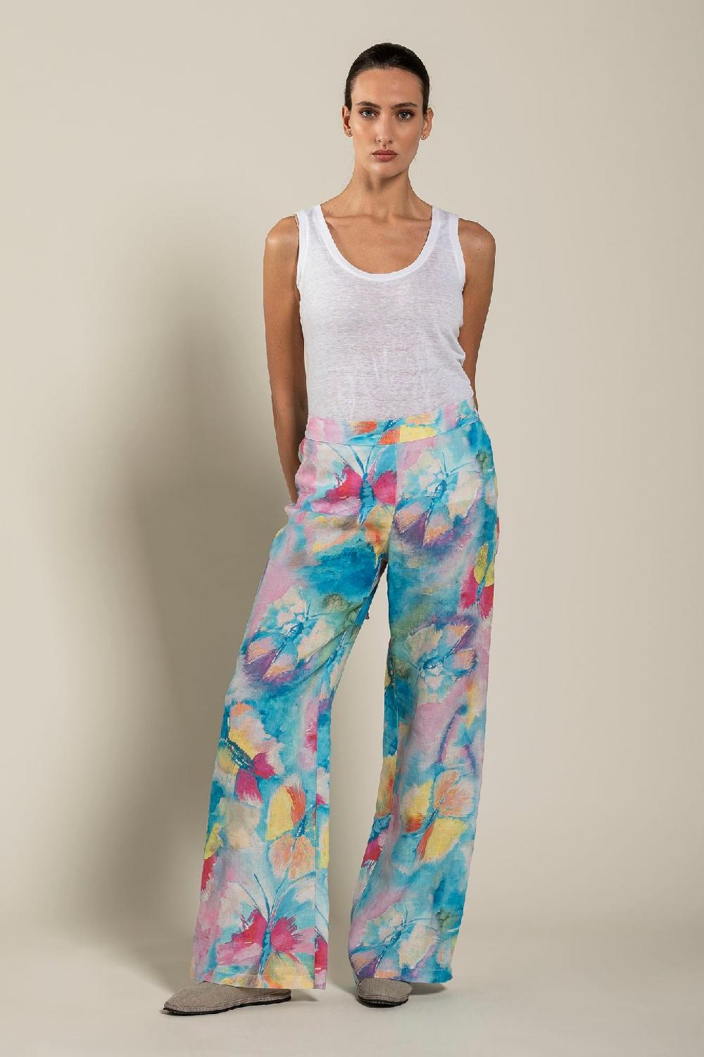 120% Lino Woman Butterfly Print Pant Italia