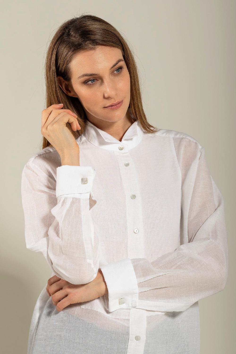 120% Lino Long Sleeve Shirt with Front Appliqué Nuovo