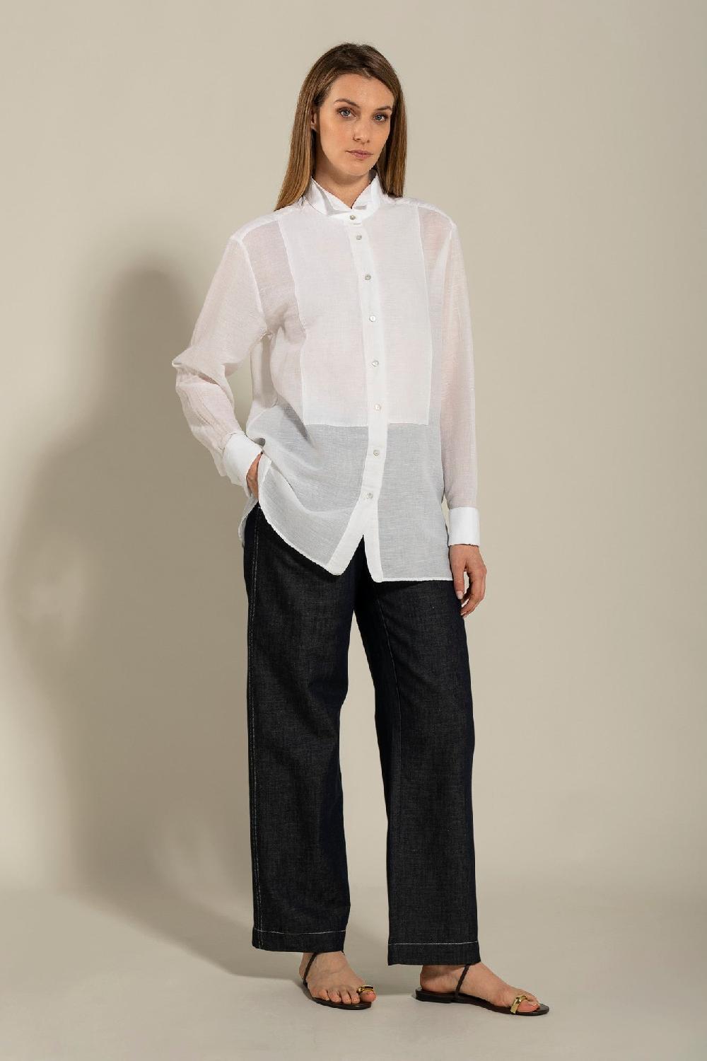 120% Lino Long Sleeve Shirt with Front Appliqué Nuovo