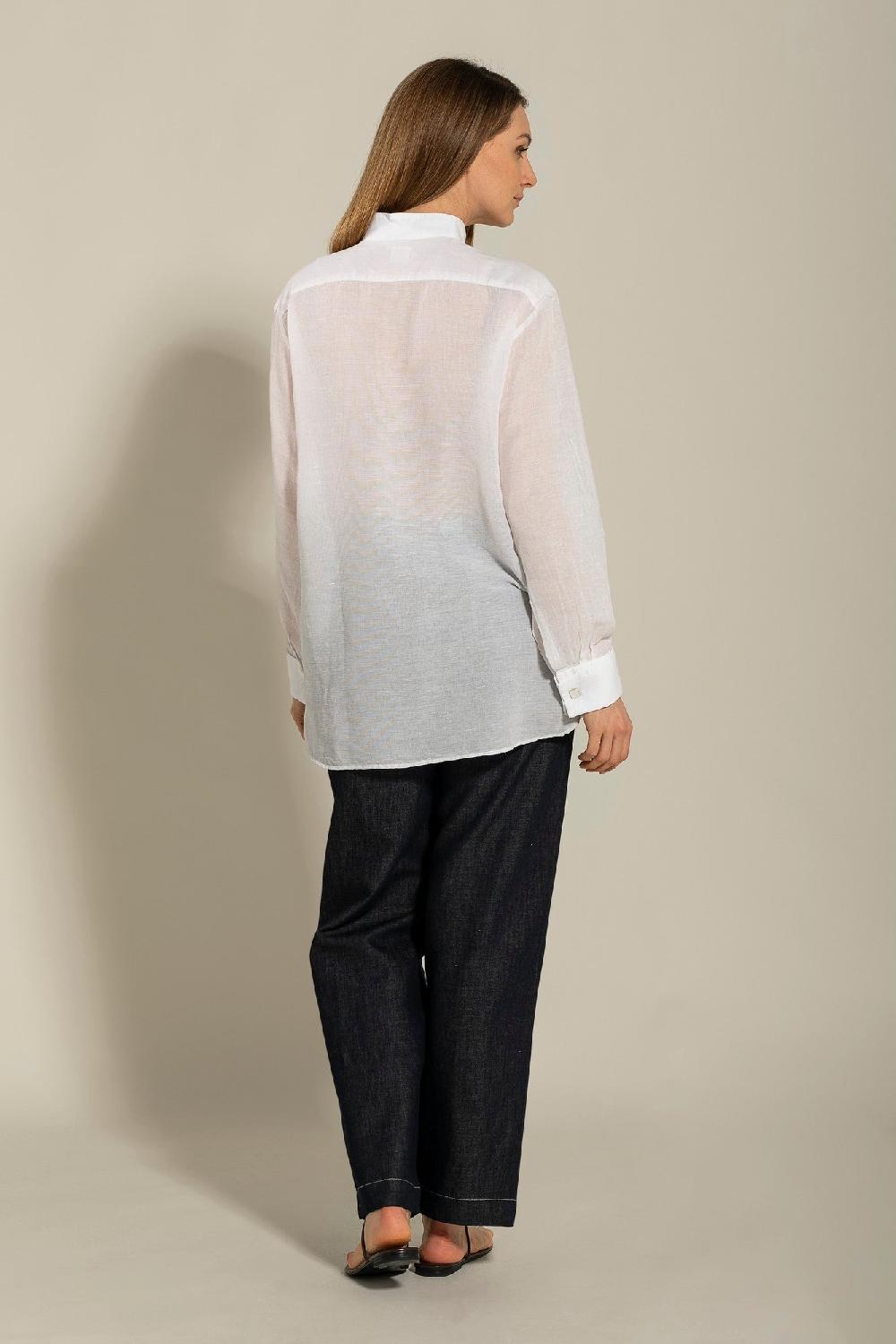 120% Lino Long Sleeve Shirt with Front Appliqué Nuovo