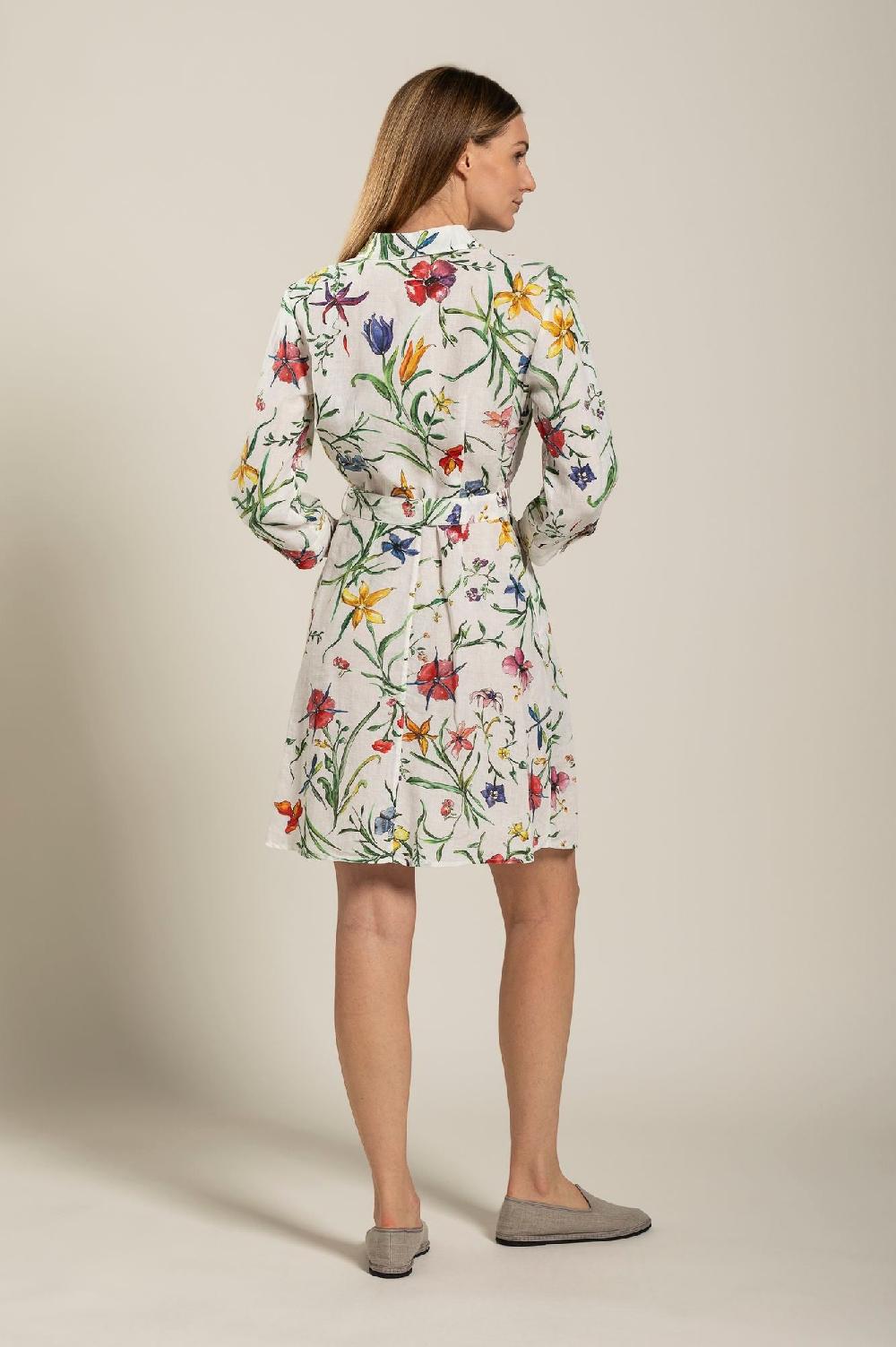 120% Lino Woman Provance Print Dress With Belt Acquista Ora