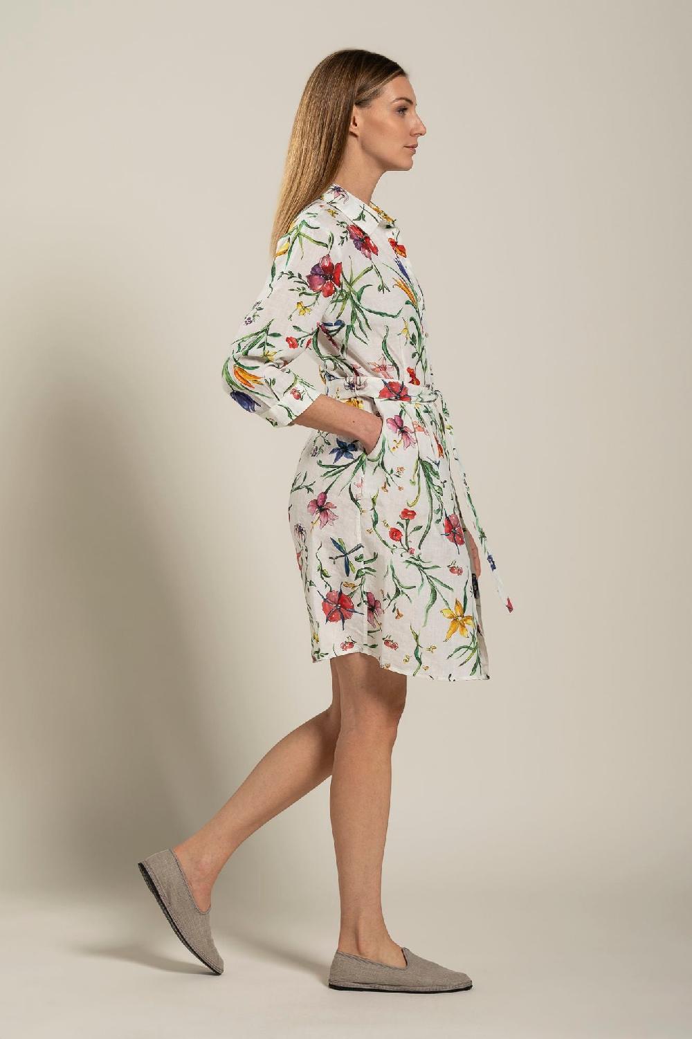 120% Lino Woman Provance Print Dress With Belt Acquista Ora
