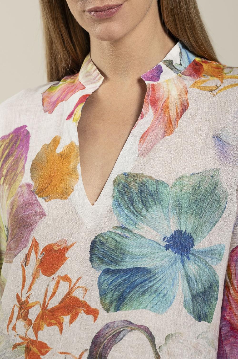 120% Lino Floral Print Kaftano Consegna Veloce