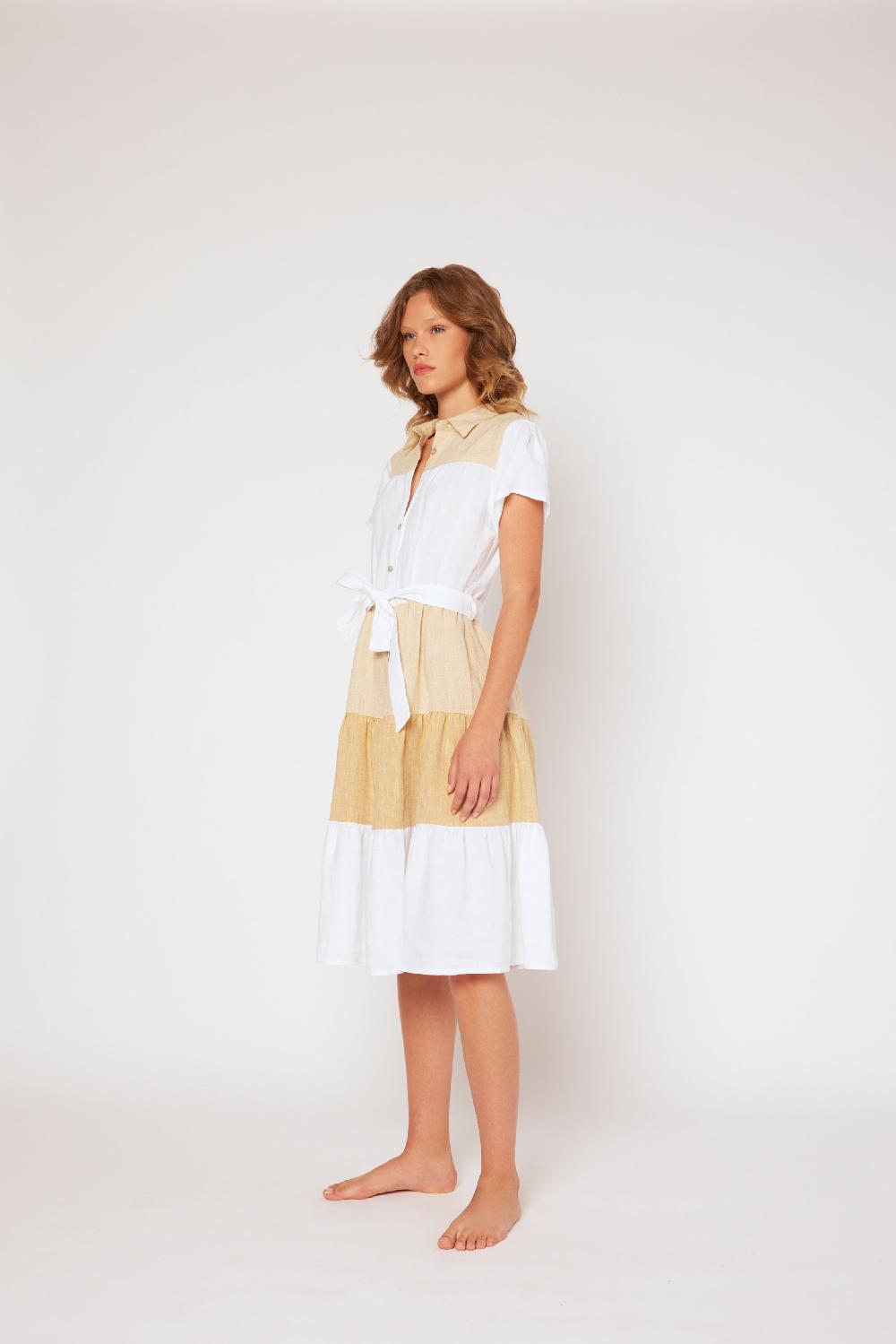120% Lino Yarn-dyed short sleeve dress Shopping Online