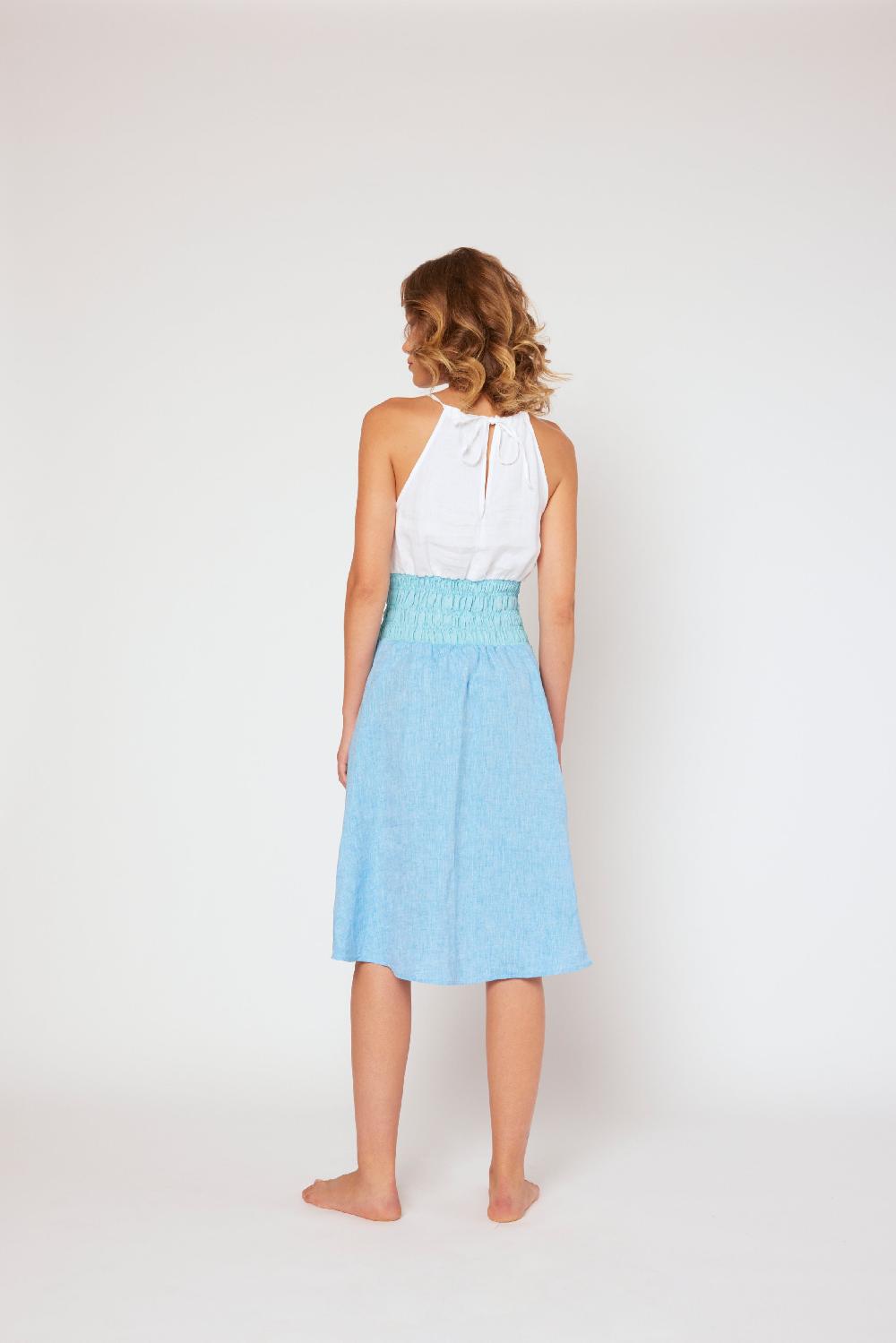 120% Lino Yarn-dyed linen halter dress White/MixBlue Affare Del Giorno