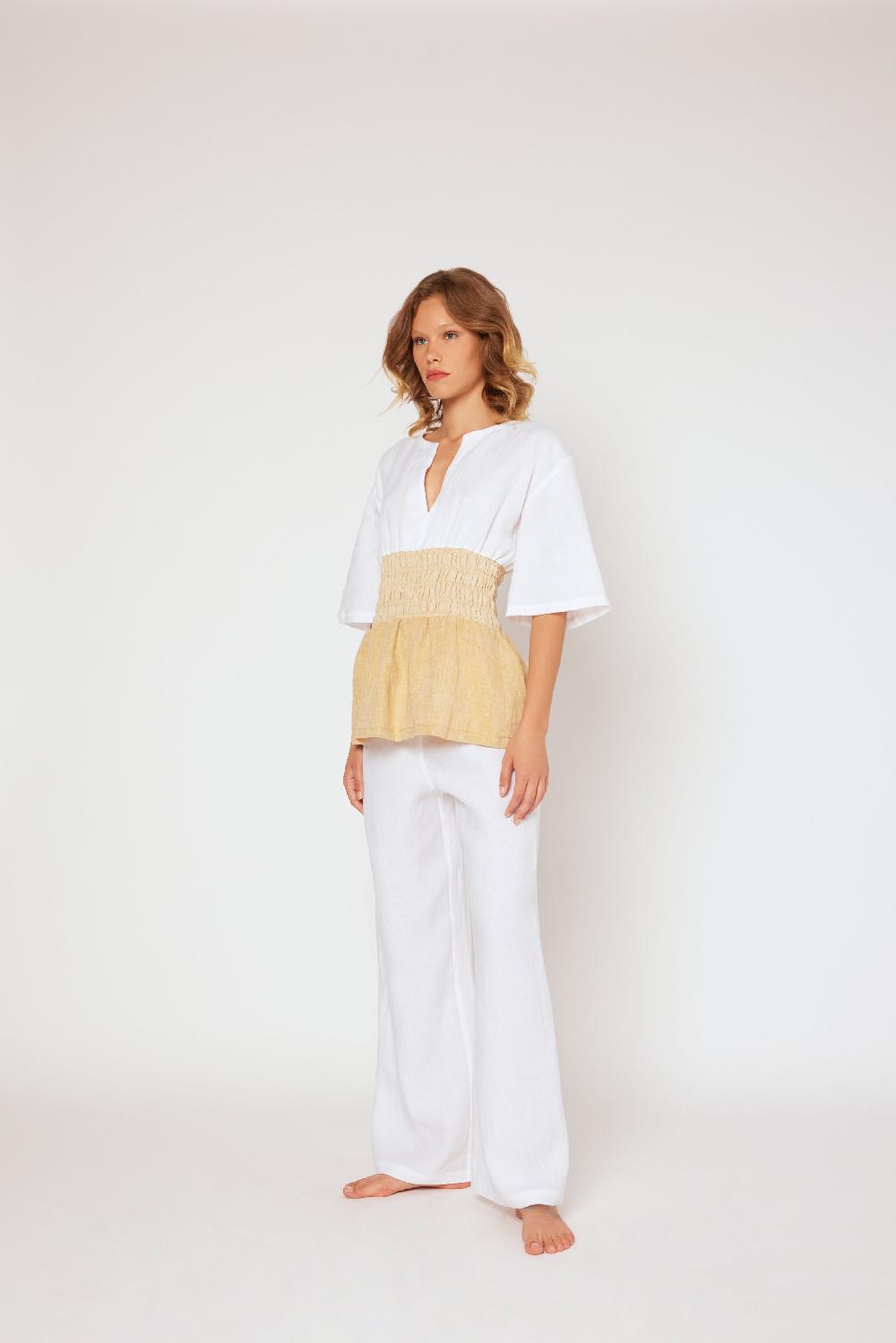 120% Lino Yarn-dyed linen top White/Beige Sottocosto