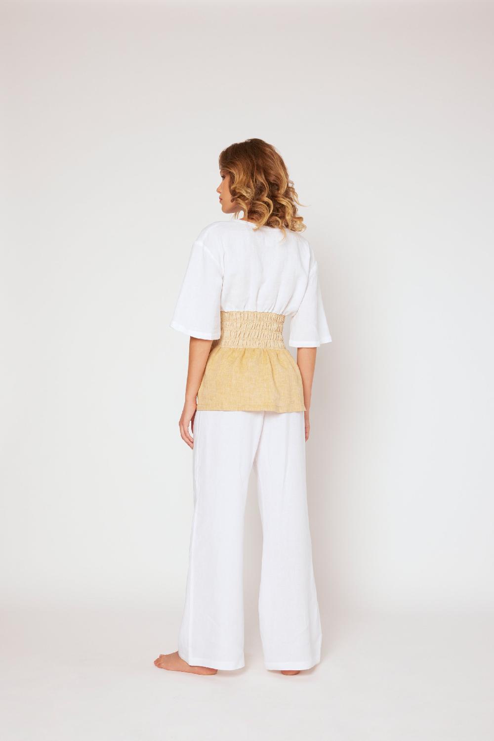 120% Lino Yarn-dyed linen top White/Beige Sottocosto