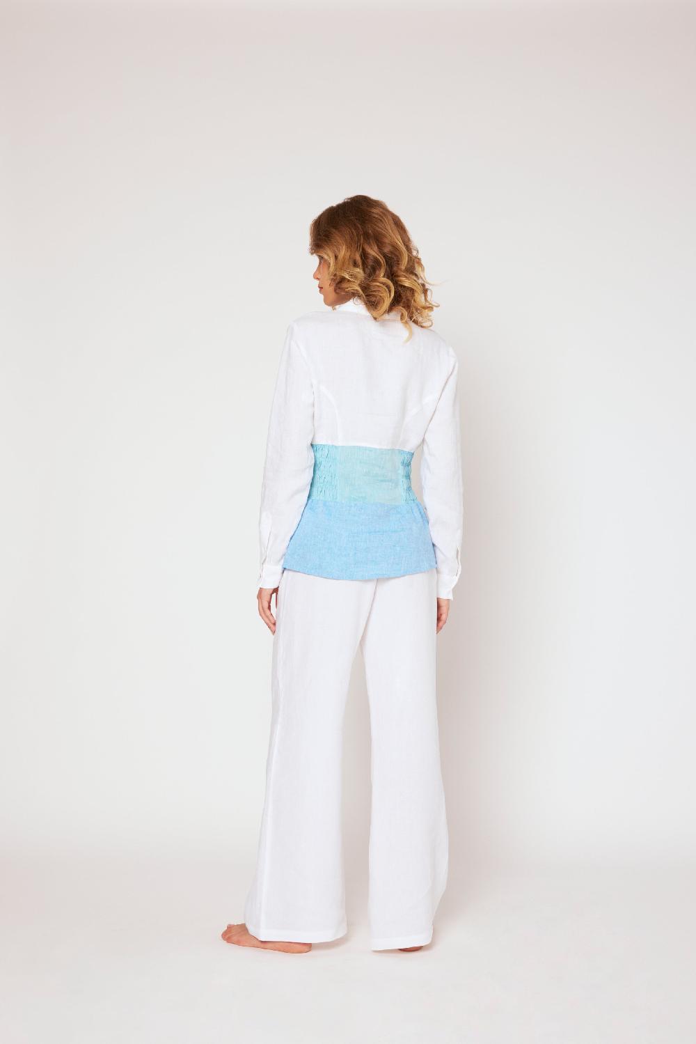 120% Lino Yarn-dyed linen blouse White/Blue Presa