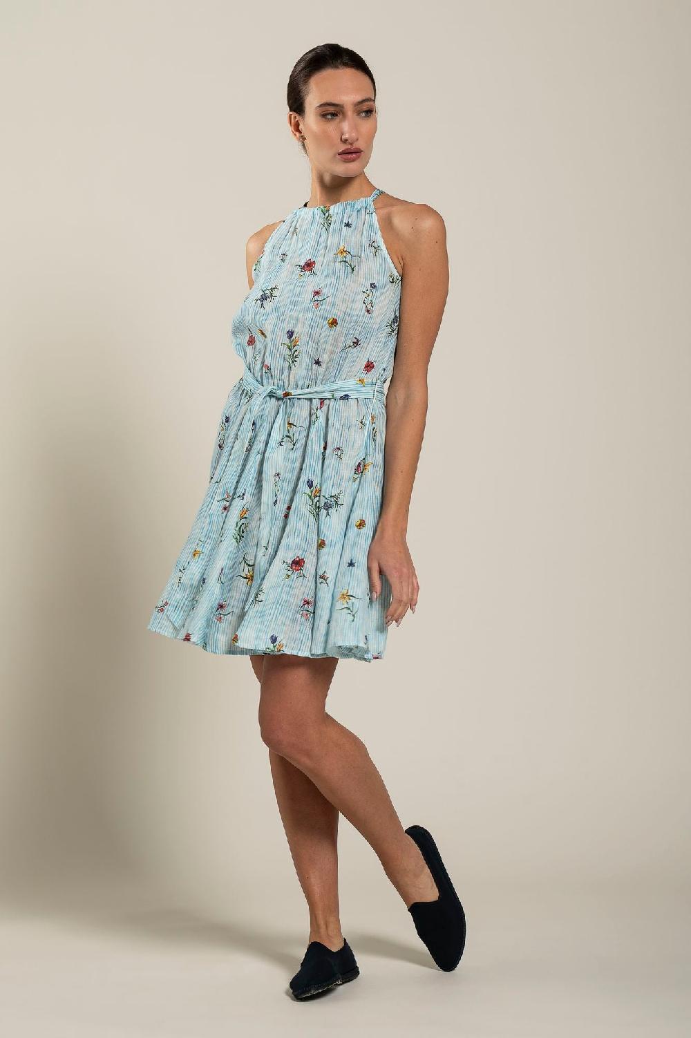 120% Lino Woman Striped Dress With Belt Hotsell