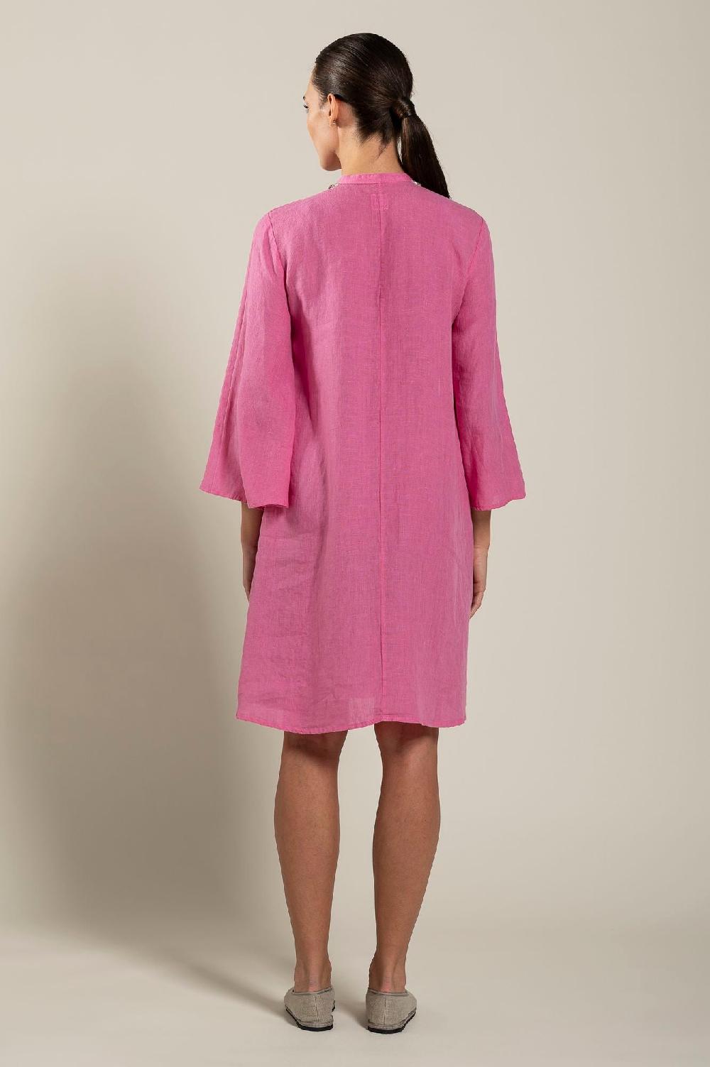 120% Lino Dress With Embellishment And Wide Sleeves Saldi Di Fabbrica