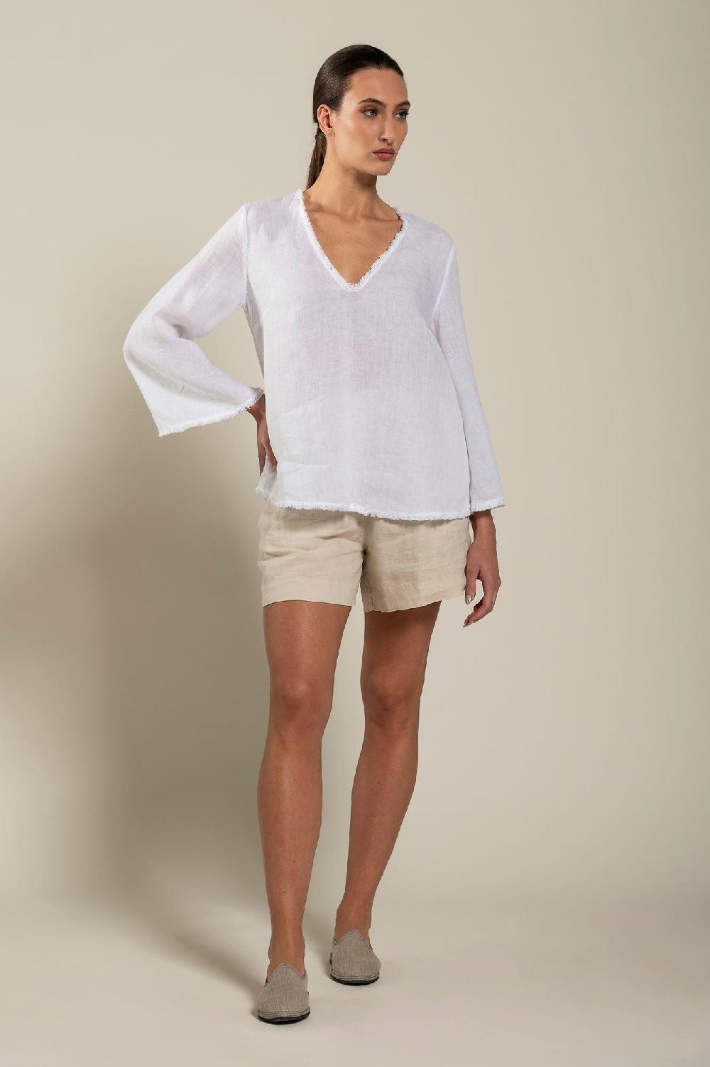 120% Lino Long Sleeve Woman Blouse Vendite Flash