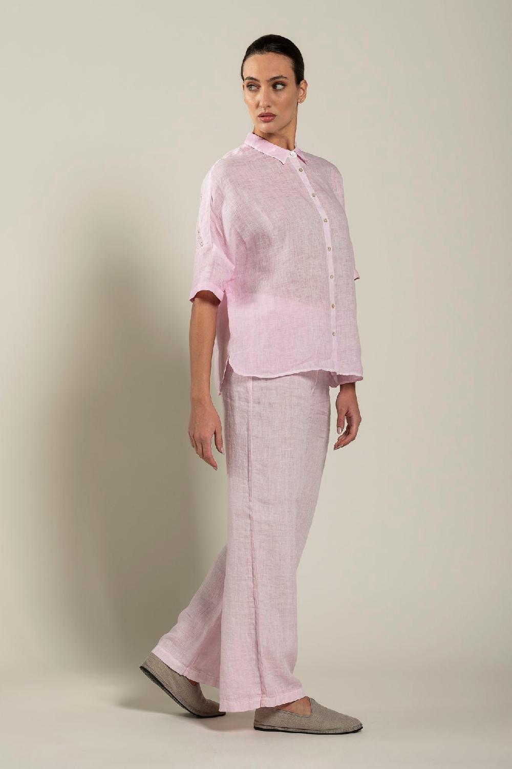 120% Lino Short Sleeve Woman Shirt In Saldo