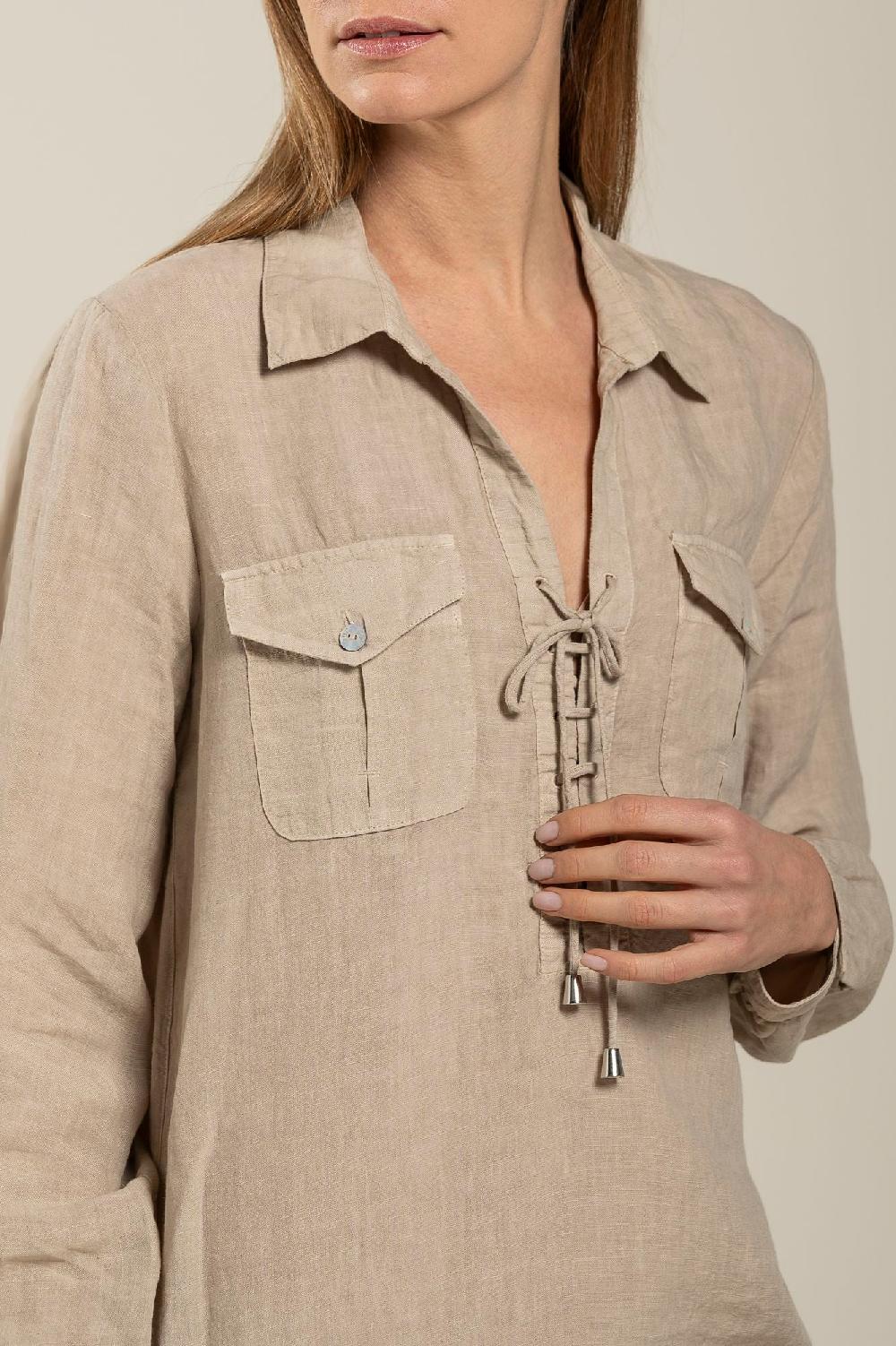 120% Lino Long Sleeve Dress With Pockets Nuova