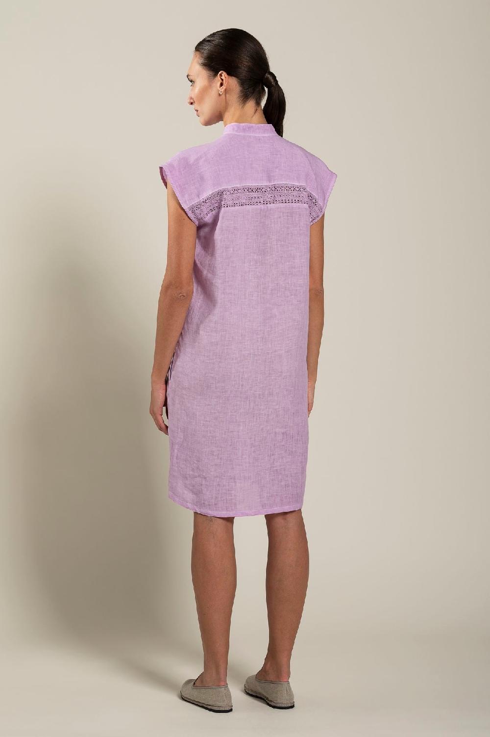 120% Lino Mandarin Collar Dress In Linea