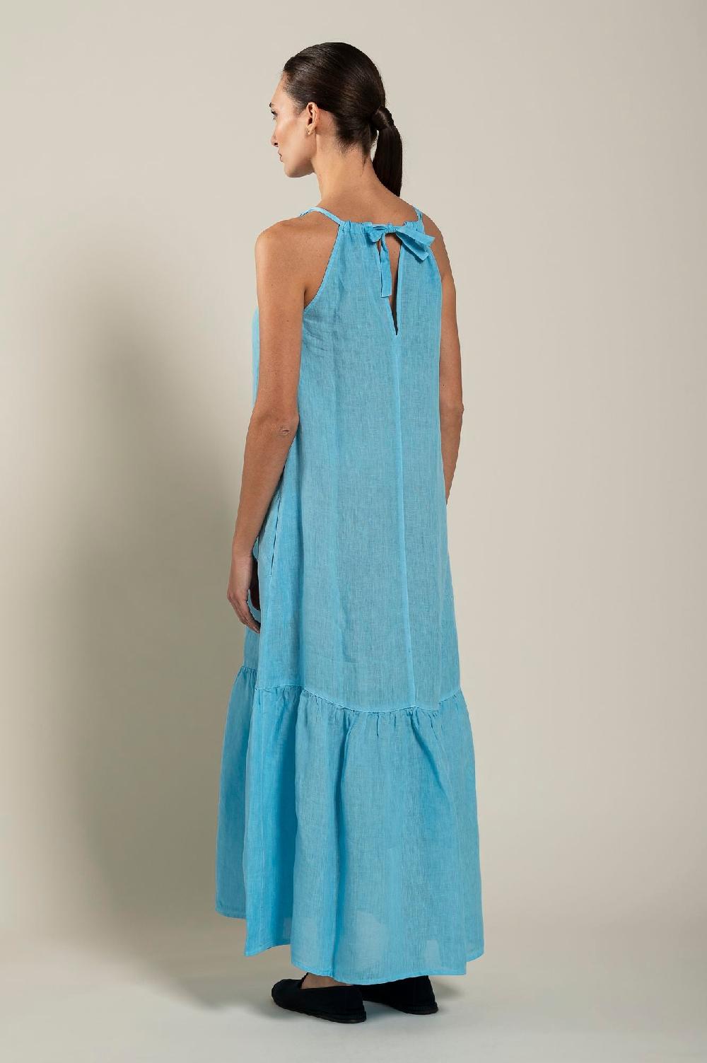 120% Lino Woman Crew Neck Maxi Dress Promozione