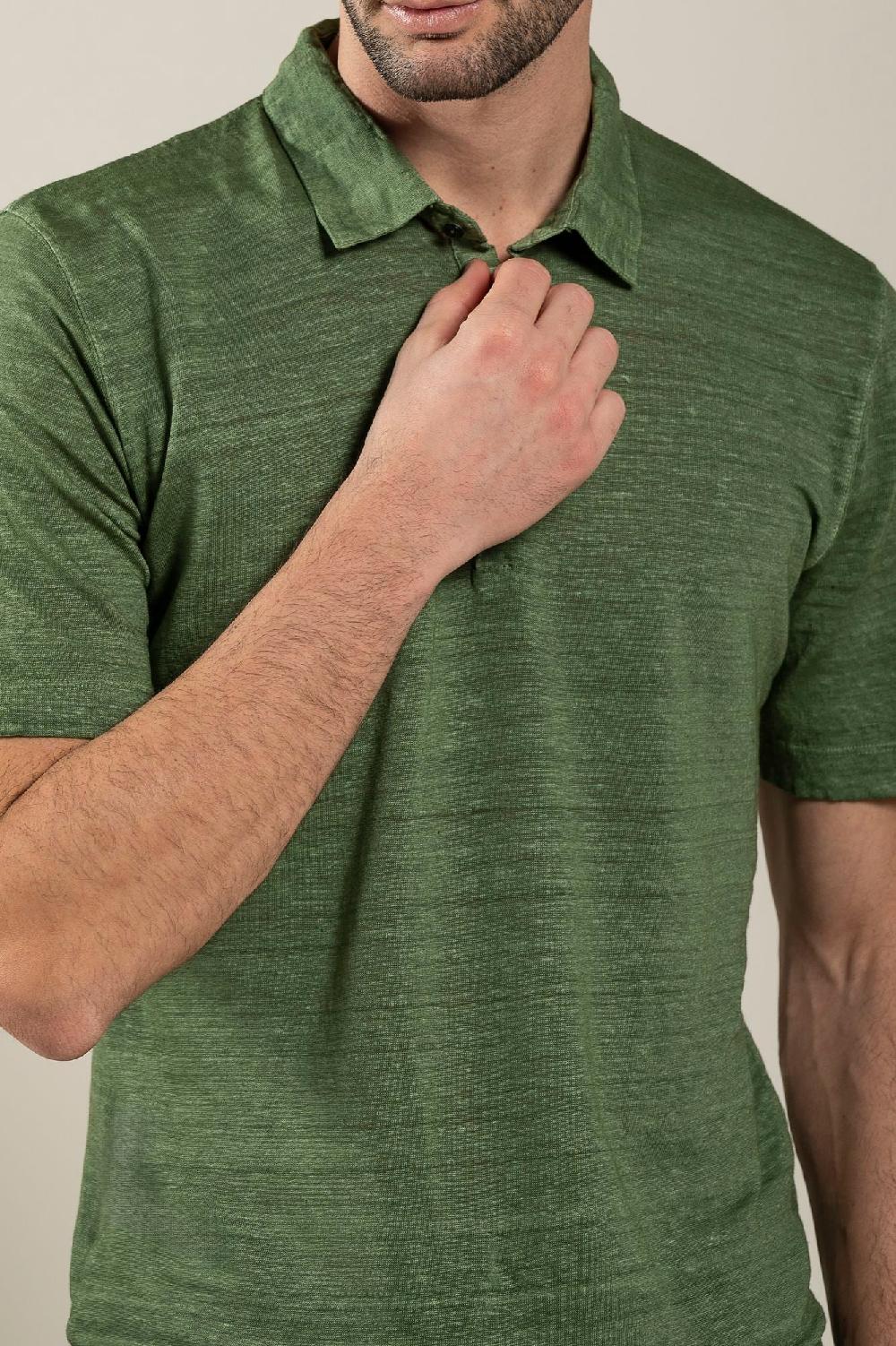 120% Lino Short Sleeve Man T-Shirt Polo Pezzi Unici