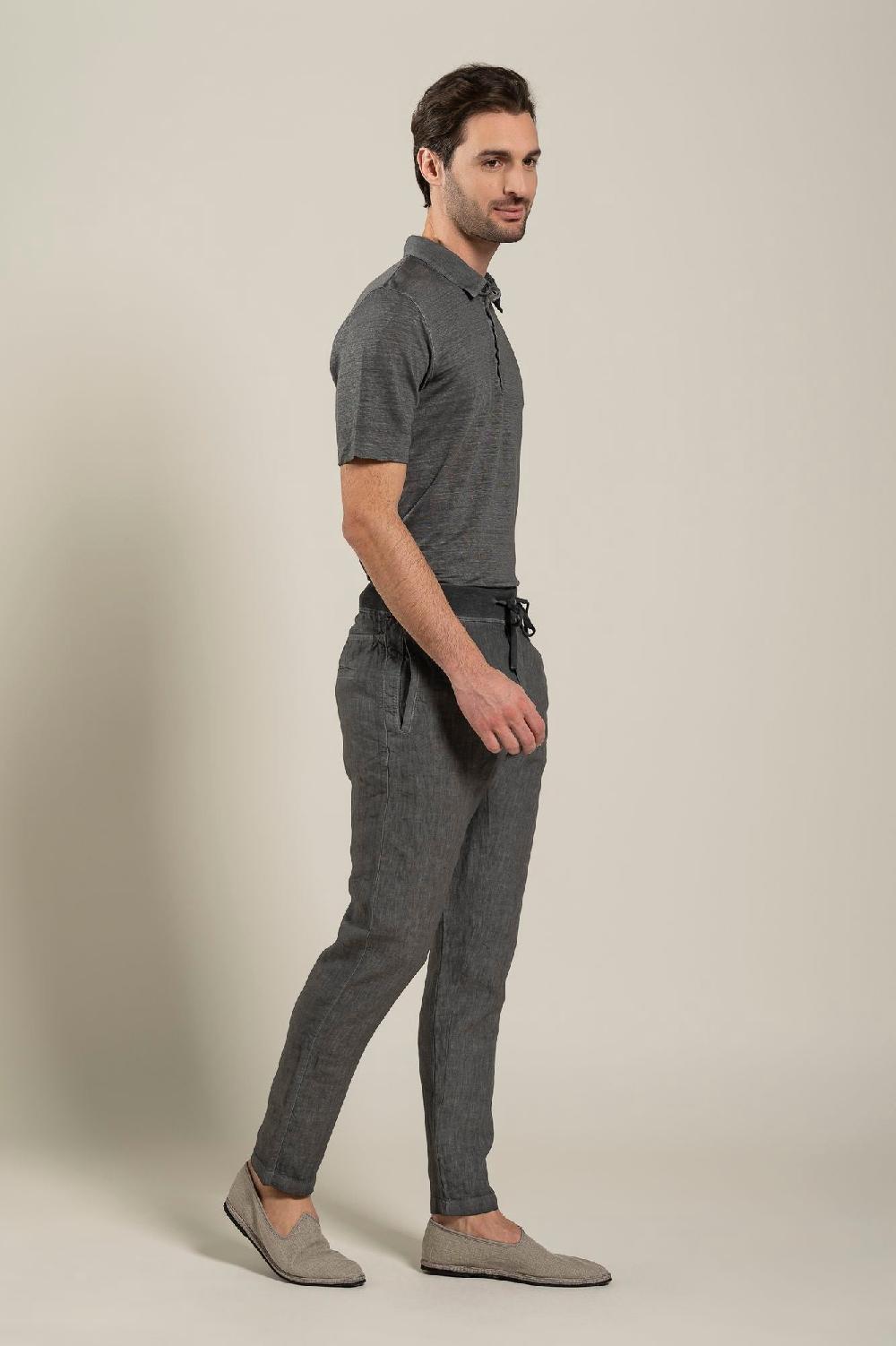 120% Lino Man Grey Drawstring Pant Qualità Garantita