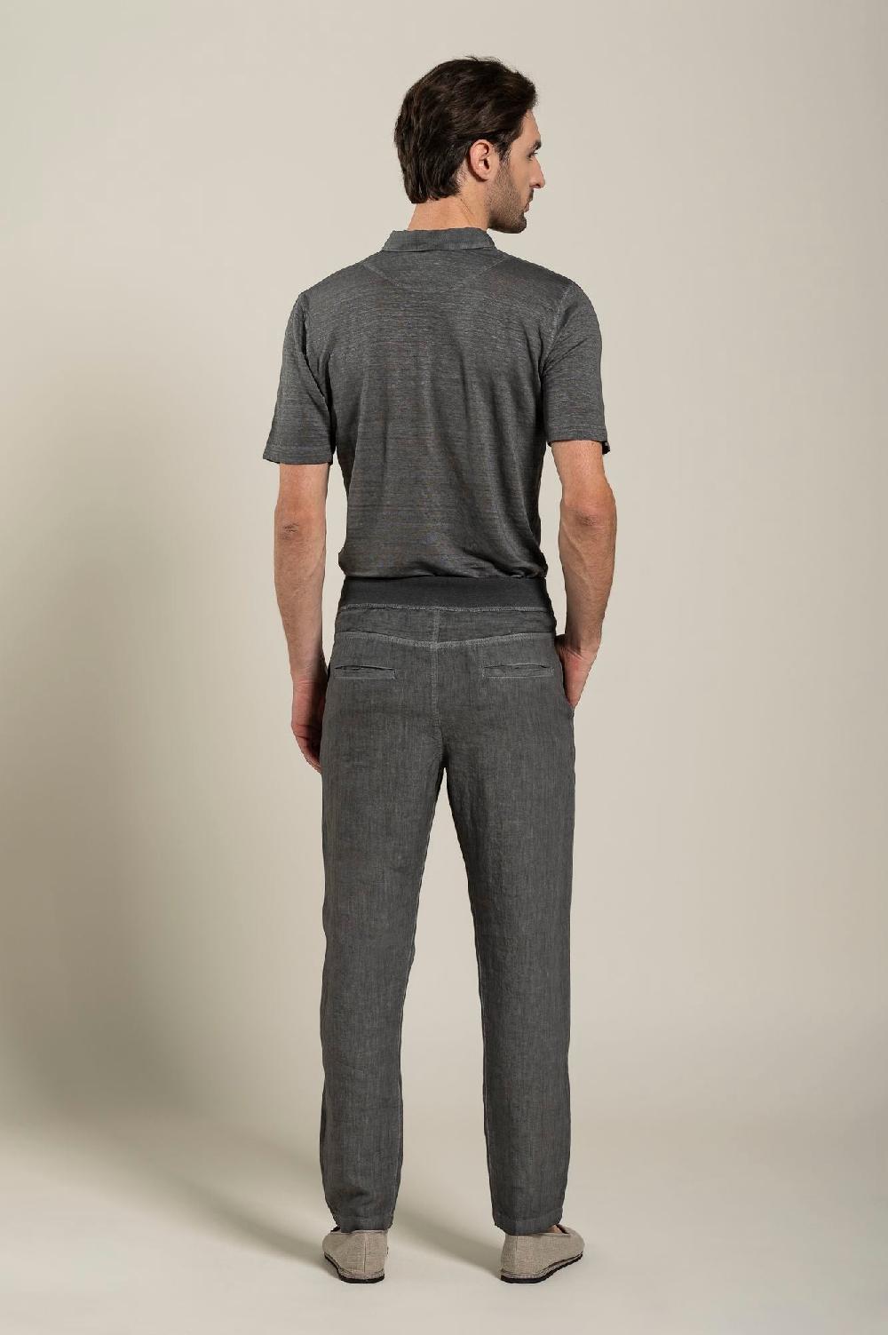120% Lino Man Grey Drawstring Pant Qualità Garantita