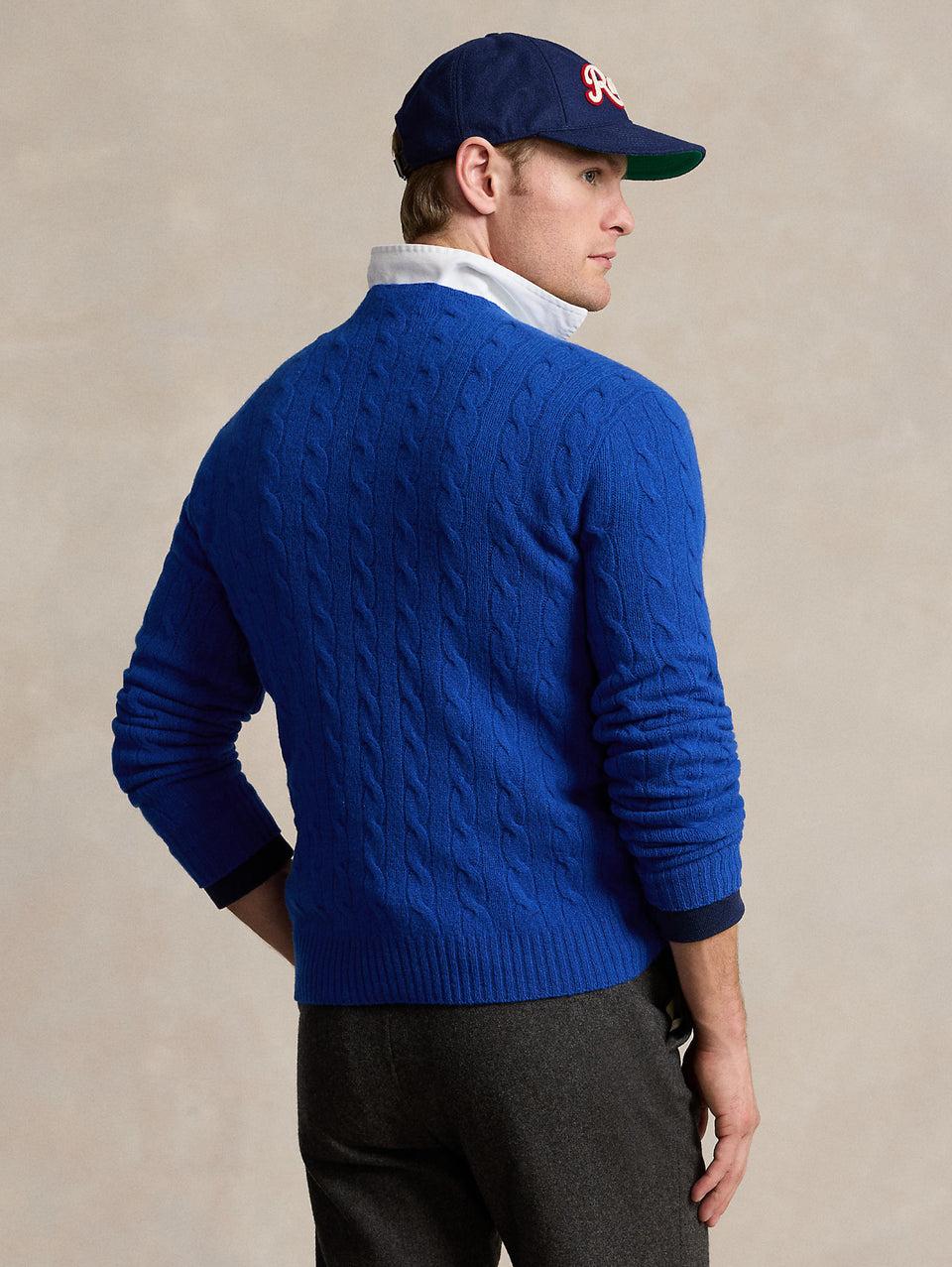 RALPH LAUREN Maglia in Lana e Cashmere a Trecce Blu Saldi Di Fabbrica