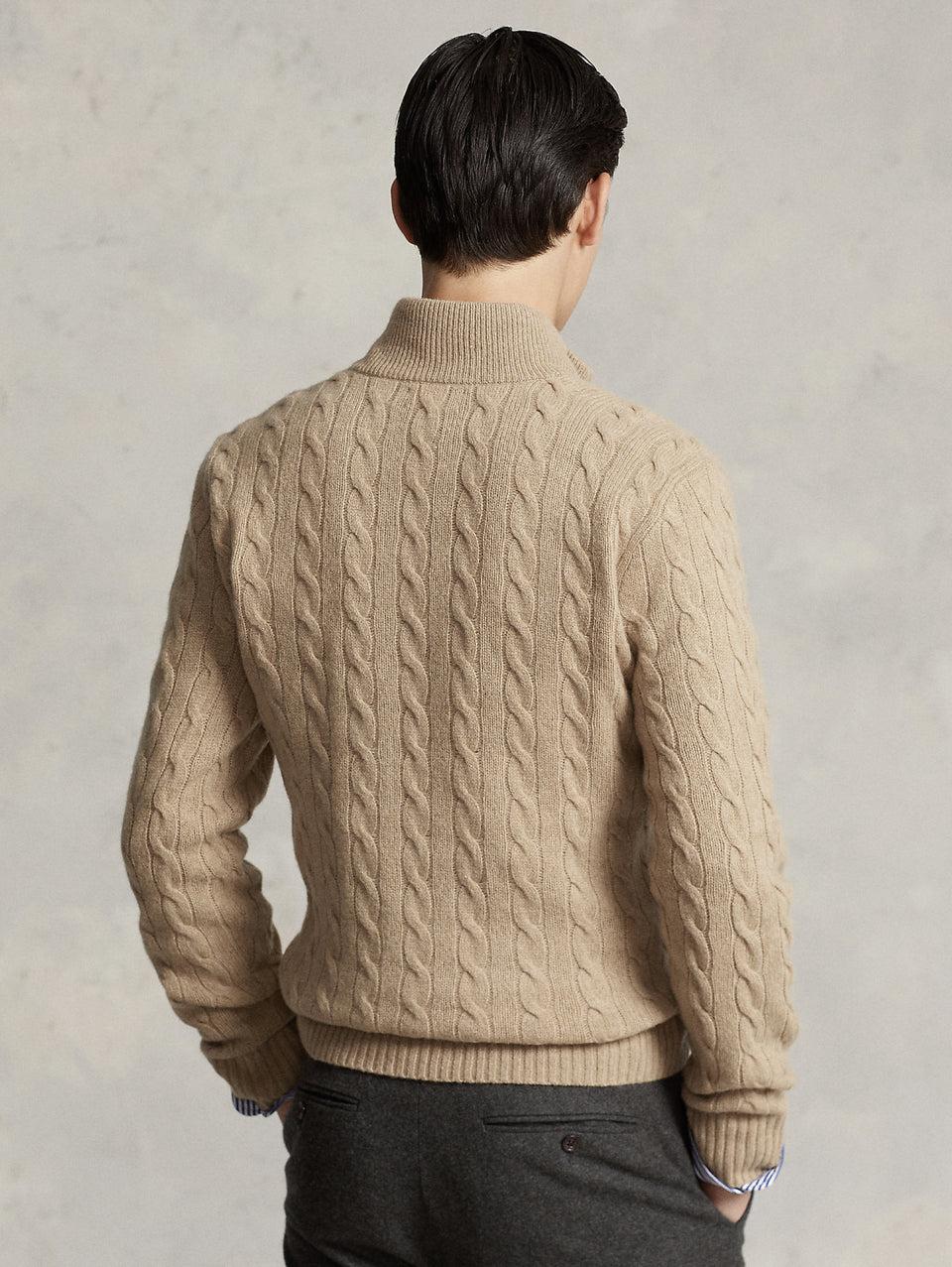 RALPH LAUREN Maglia Mezza Zip a Trecce Cammello In Saldo