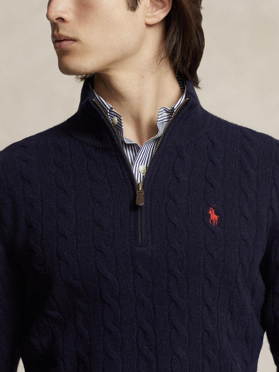 RALPH LAUREN Maglia Mezza Zip a Trecce Blu Italia