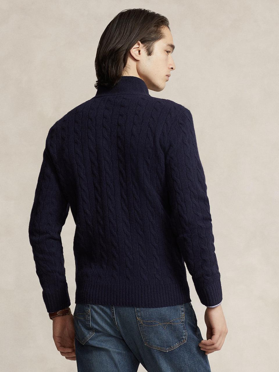 RALPH LAUREN Maglia Mezza Zip a Trecce Blu Italia