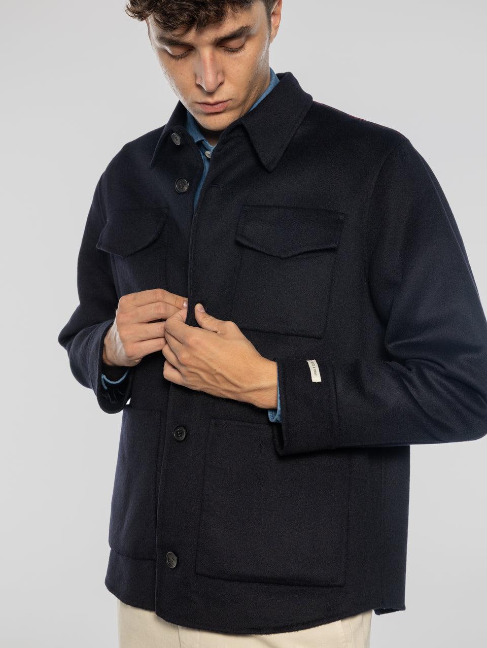 PALTò Overshirt in Panno Double Sasha Blu Negozi Online