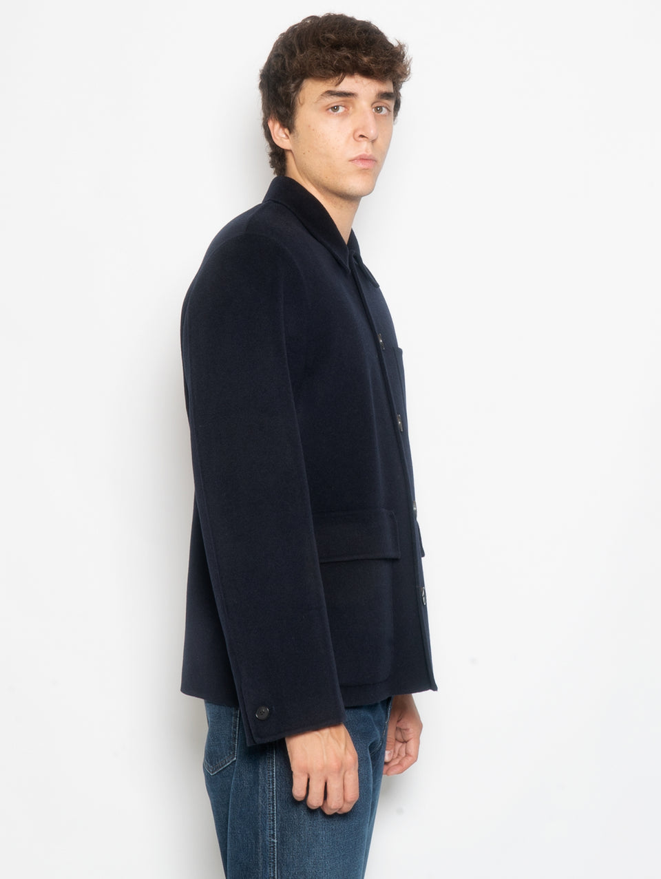AMARANTO Giacca Worker in Cashmere e Lana Navy Novità
