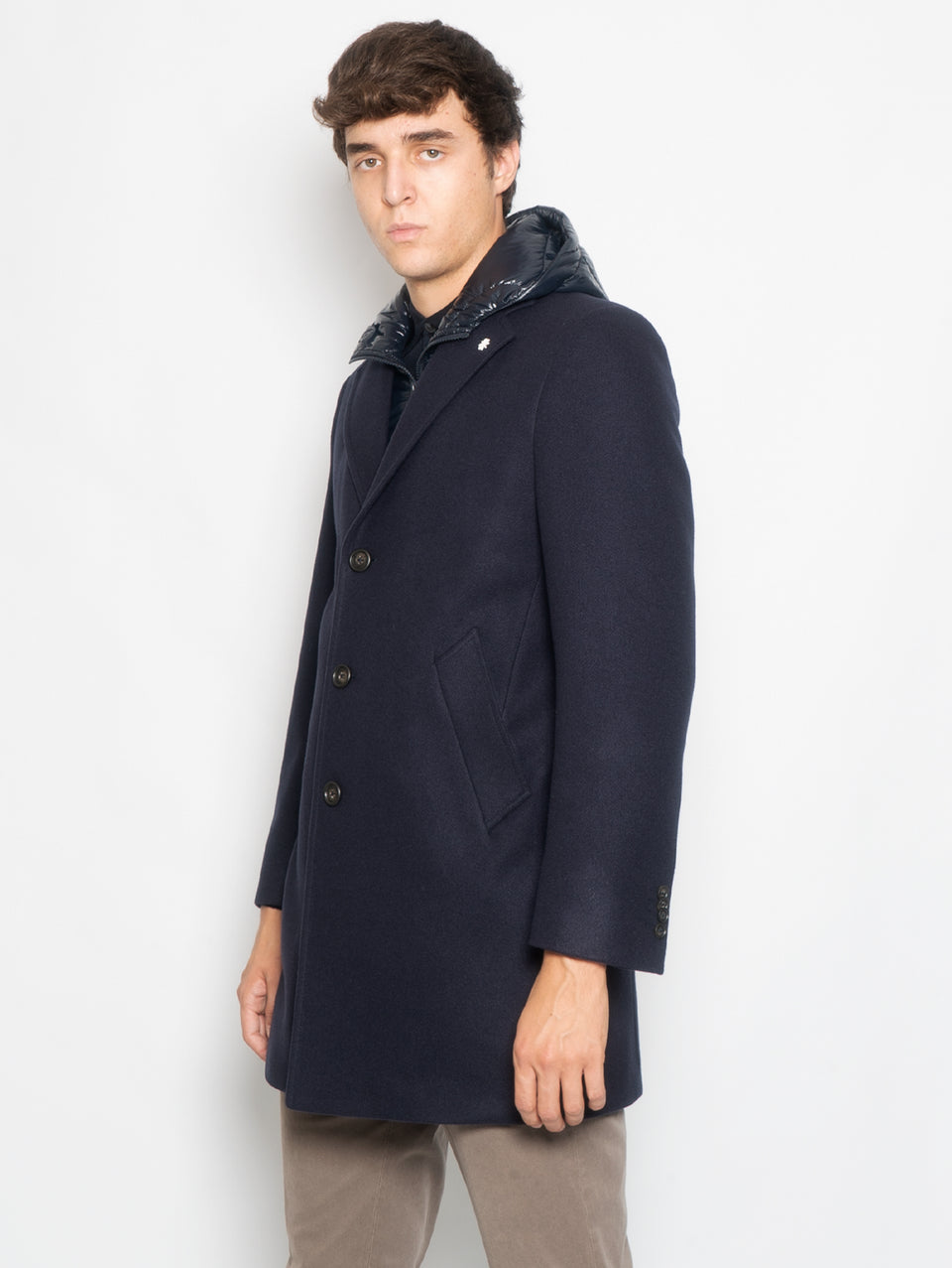 MANUEL RITZ Cappotto con Pettorina e Cappuccio Staccabile Blu Offerta