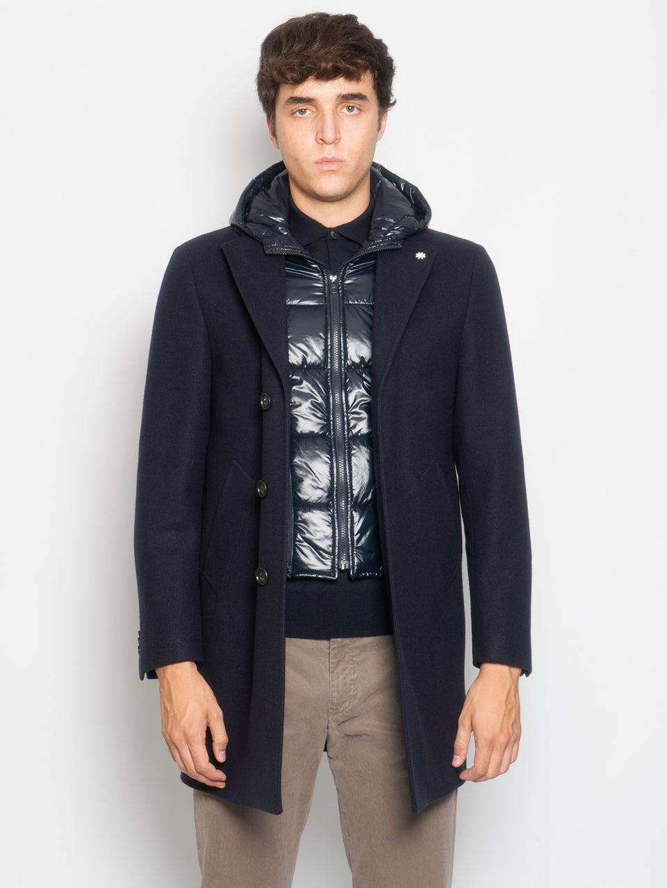 MANUEL RITZ Cappotto con Pettorina e Cappuccio Staccabile Blu Offerta