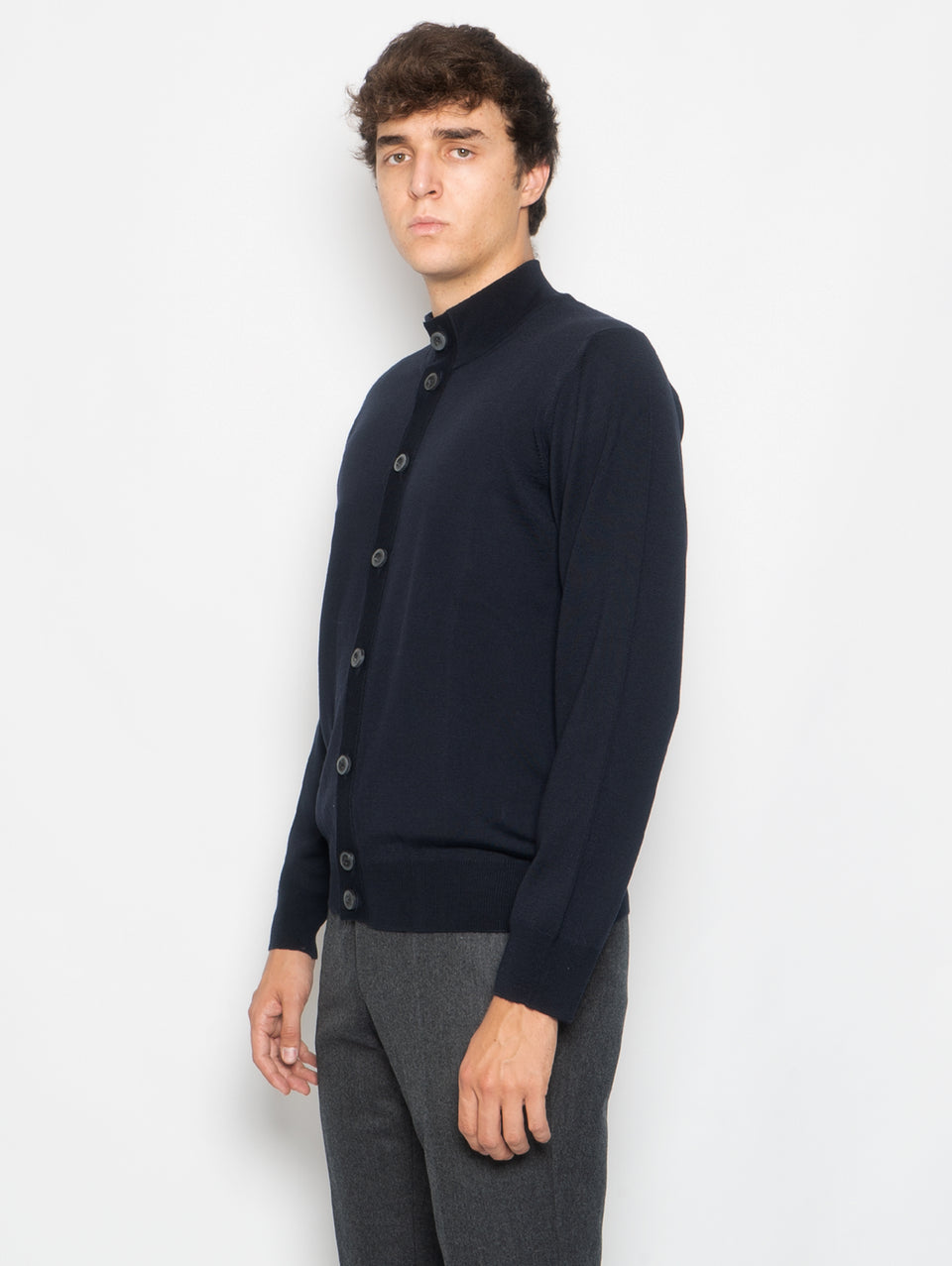 ALPHA STUDIO Cardigan con Bottoni in Merinos Blu Qualità Garantita