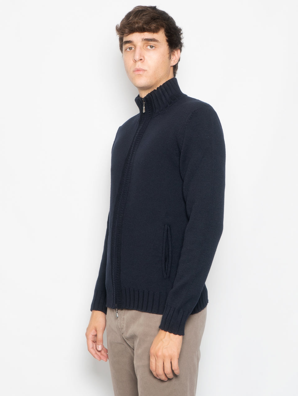 ALPHA STUDIO Cardigan in Maglia Full Zip Blu Acquista Ora