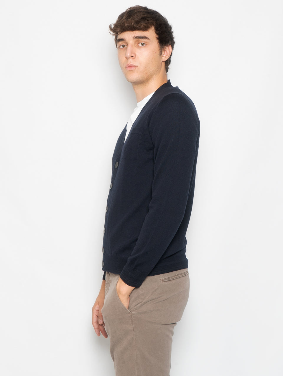 ALPHA STUDIO Cardigan con Taschino in Merinos Blu Promozione Limitata