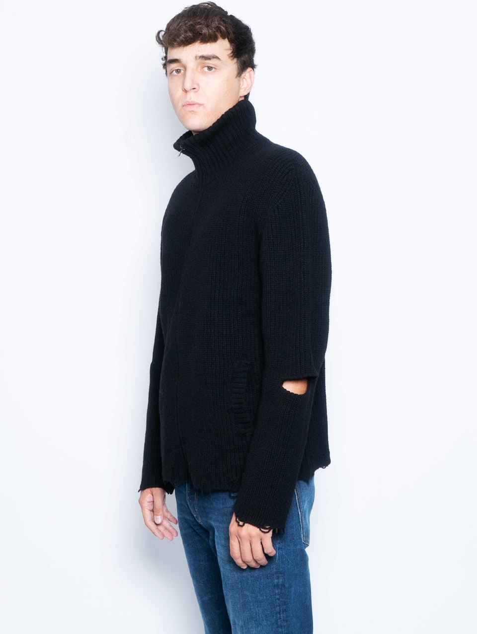 A PAPER KID Cardigan Full Zip Destroyed Nero Fino Al -60%