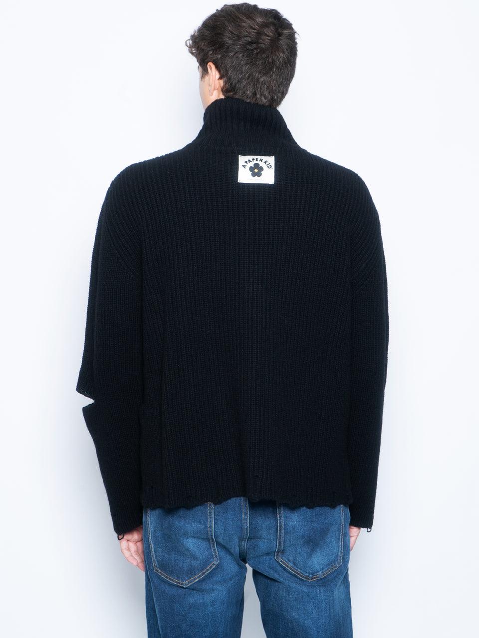 A PAPER KID Cardigan Full Zip Destroyed Nero Fino Al -60%