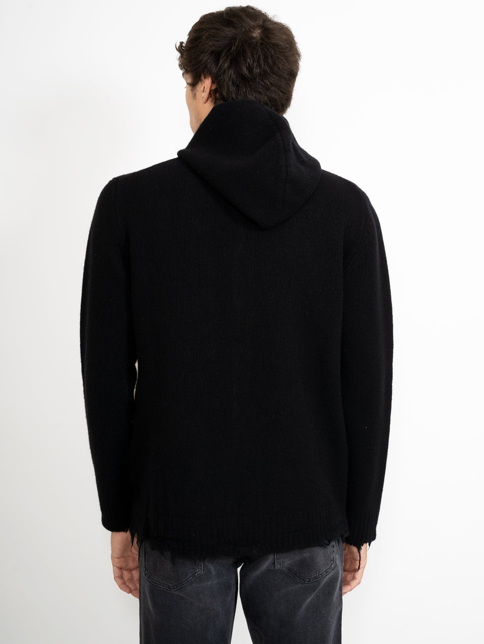 GIORGIO BRATO Cardigan in Maglia con Cappuccio Nero Prezzo Ridotto