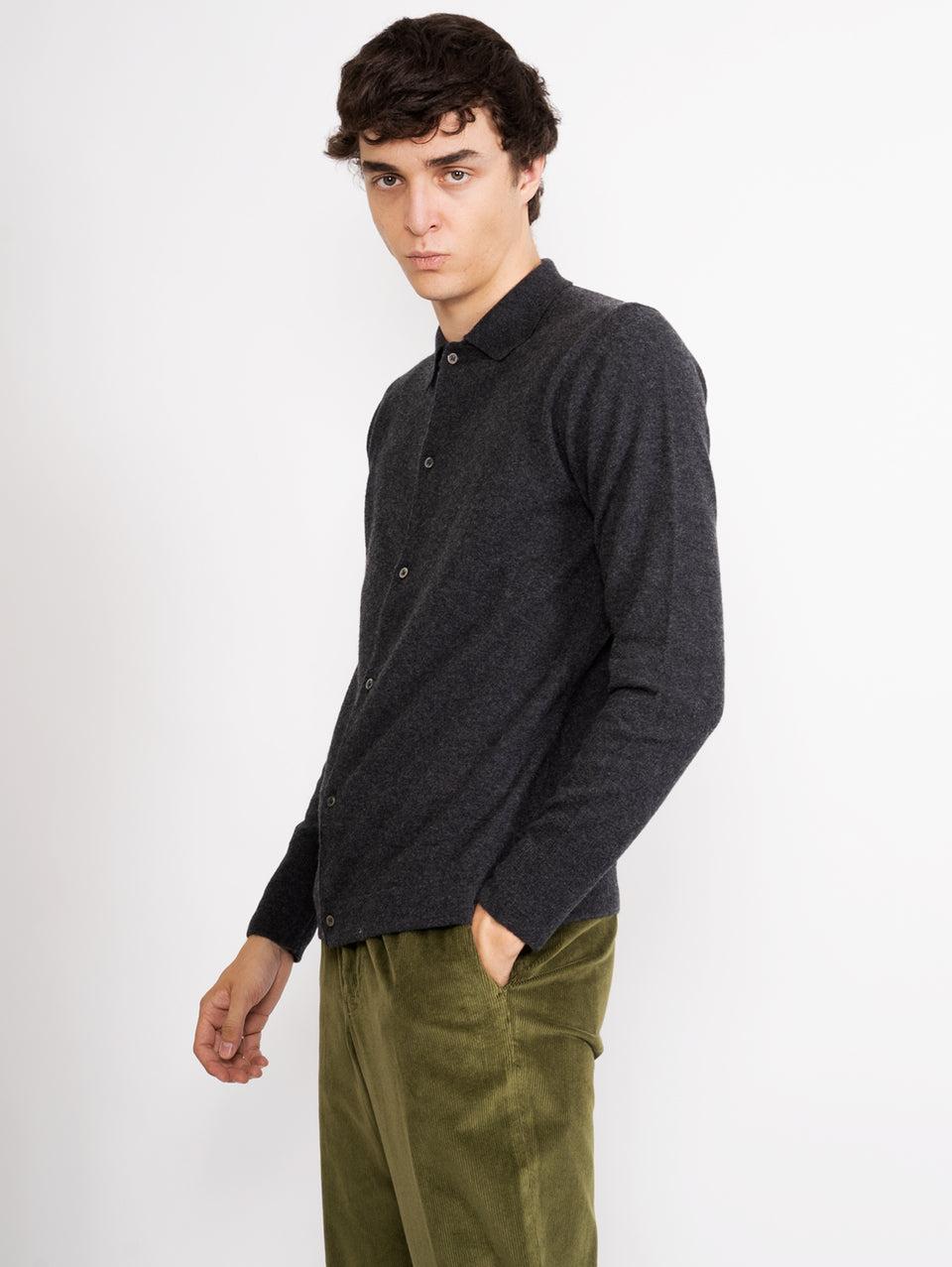 OFFICINE GÉNÉRALE Cardigan con Colletto a Polo Grigio Sottocosto