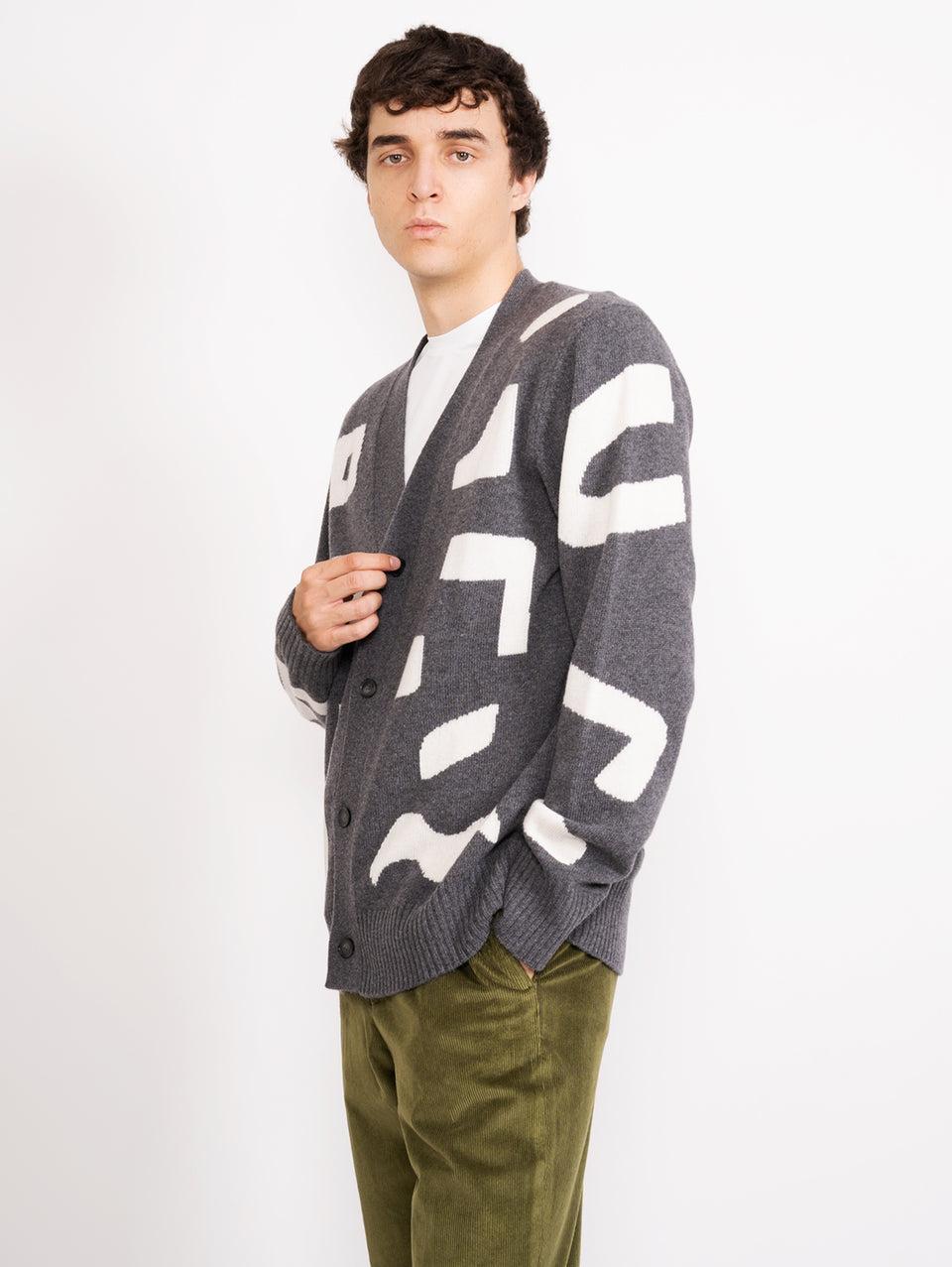 OFFICINE GÉNÉRALE Cardigan con Intarsio a Contrasto Grigio Convenienza
